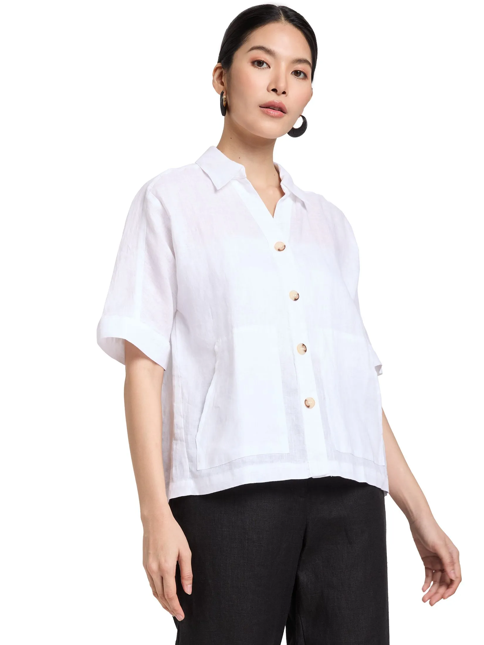SIMPLICITY Women Blouse Short Sleeves Front Pockets SIMPLICITY Women Blouse Short Sleeves Front Pockets