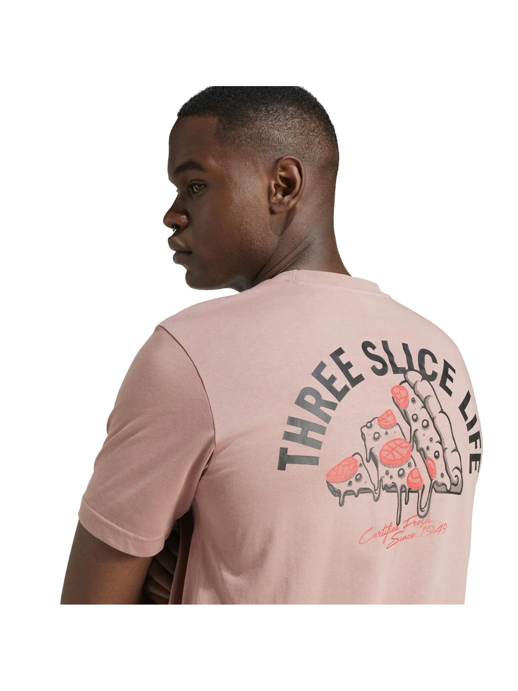 ADIDAS Men T-Shirt Lounge Pizza Graphic Warm Clay ADIDAS Men T-Shirt Lounge Pizza Graphic Warm Clay