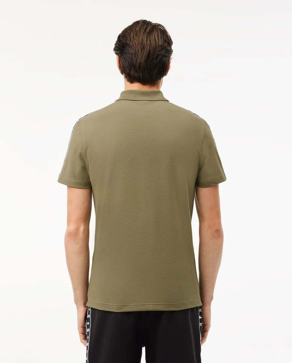 LACOSTE Regular Fit Logo Stripe Mini Piqu  Polo Shirt Green LACOSTE Regular Fit Logo Stripe Mini Piqu  Polo Shirt Green