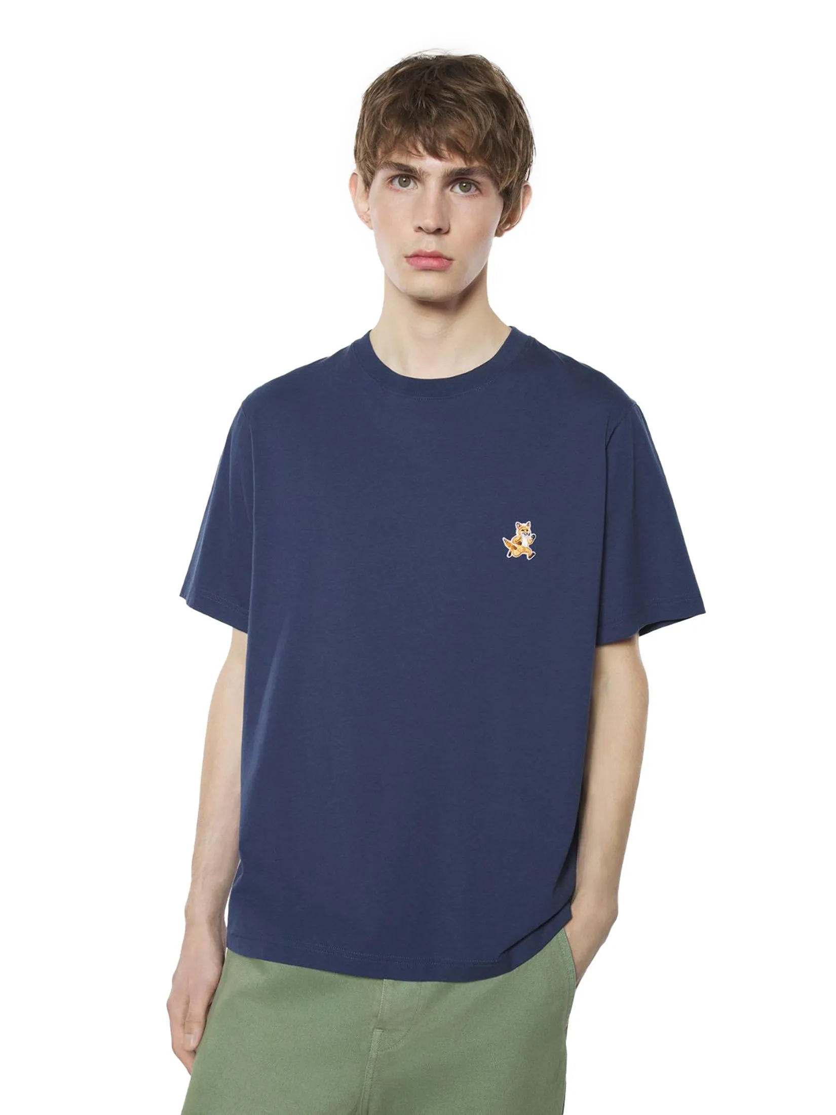 MAISON KITSUNE Men Tee-Shirt Speedy Fox Patch Comfort Ink Blue MAISON KITSUNE Men Tee-Shirt Speedy Fox Patch Comfort Ink Blue
