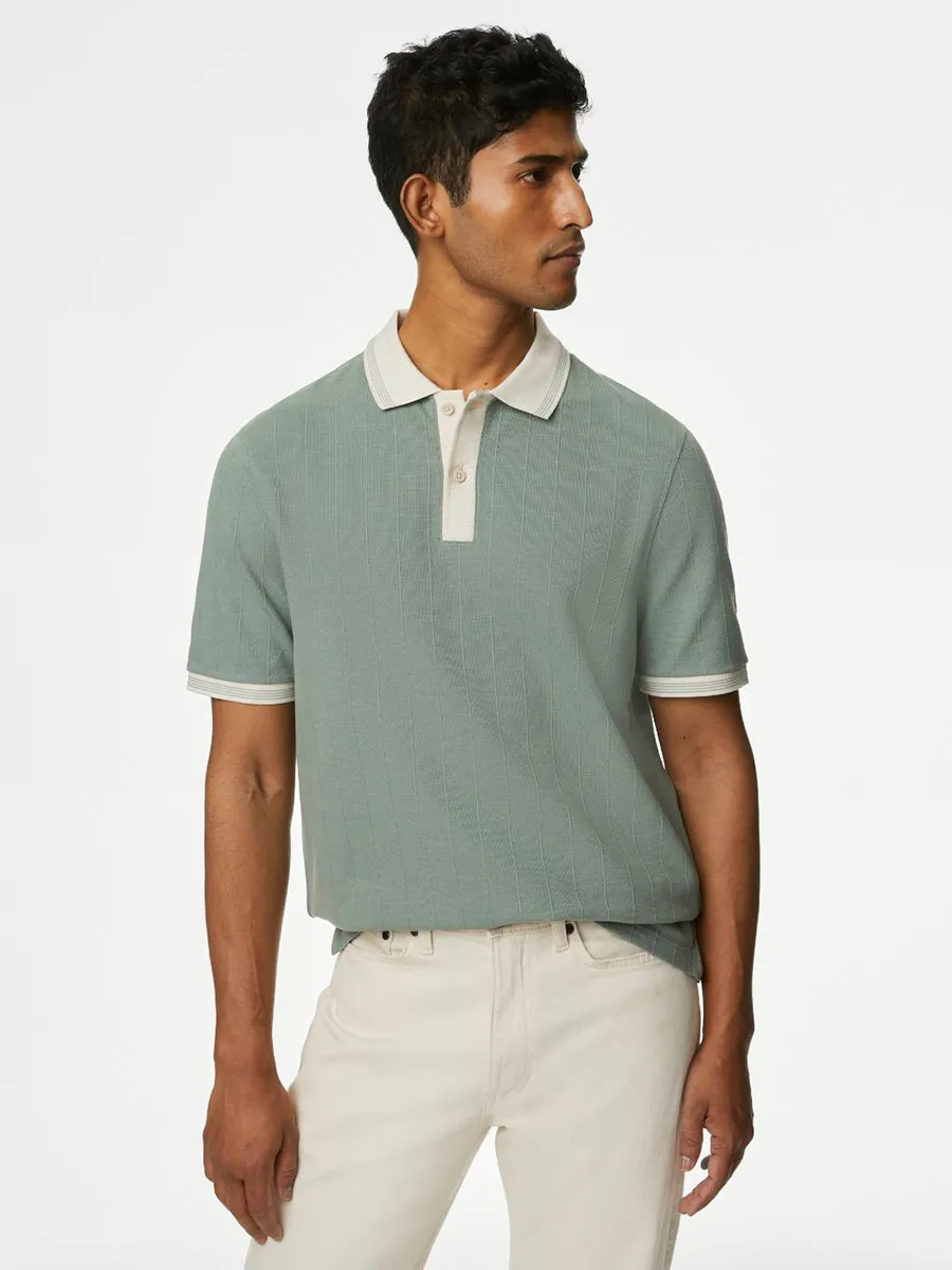 MARKS & SPENCER Men Polo Shirt Cotton Rich Textured MARKS & SPENCER Men Polo Shirt Cotton Rich Textured