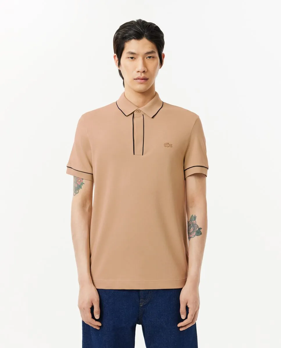 LACOSTE Regular Fit Paris Stretch Piqu  Polo Shirt Beige LACOSTE Regular Fit Paris Stretch Piqu  Polo Shirt Beige