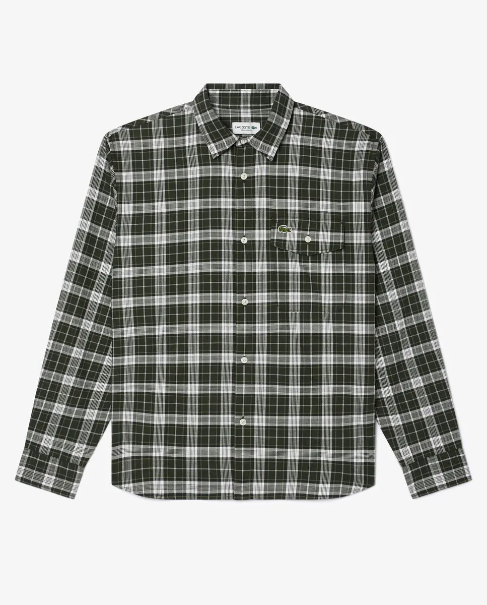 LACOSTE Relaxed Fit Plaid Flannel Overshirt Green