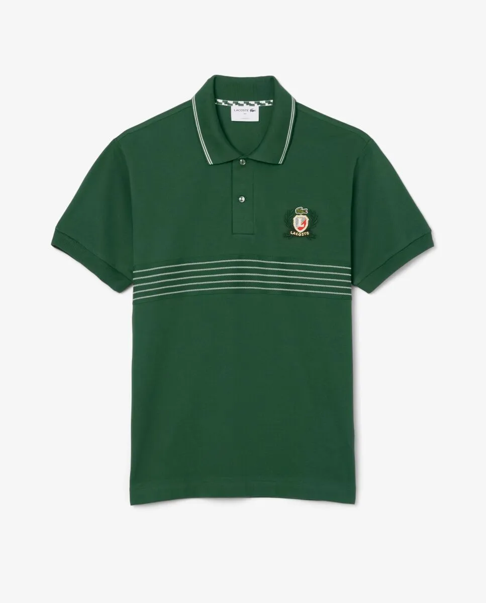 LACOSTE Classic Fit L.12.12 Embroidered Shield Polo Shirt Green LACOSTE Classic Fit L.12.12 Embroidered Shield Polo Shirt Green