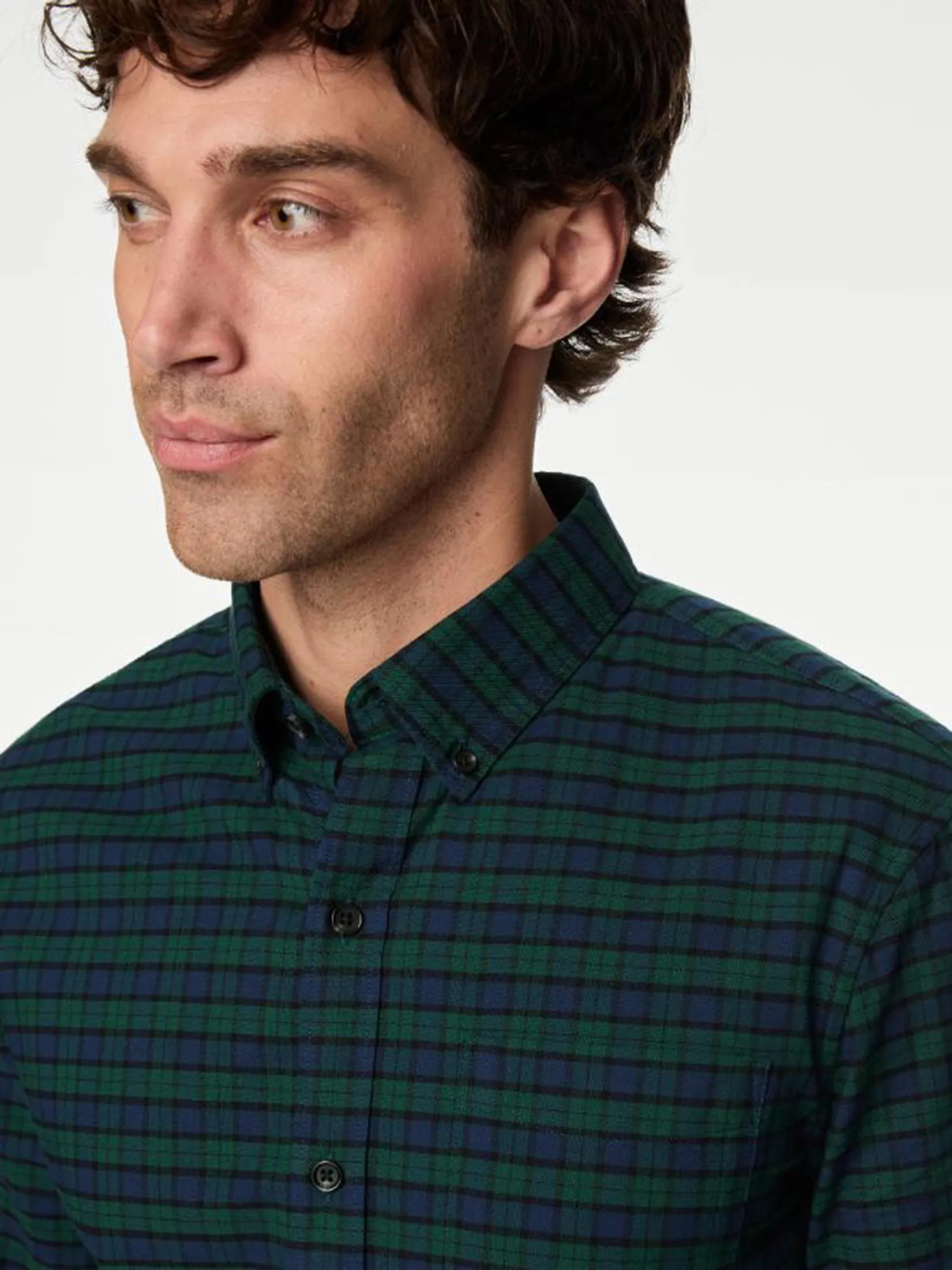 MARKS & SPENCER Men Shirt Easy Iron Pure Cotton Check Oxford MARKS & SPENCER Men Shirt Easy Iron Pure Cotton Check Oxford