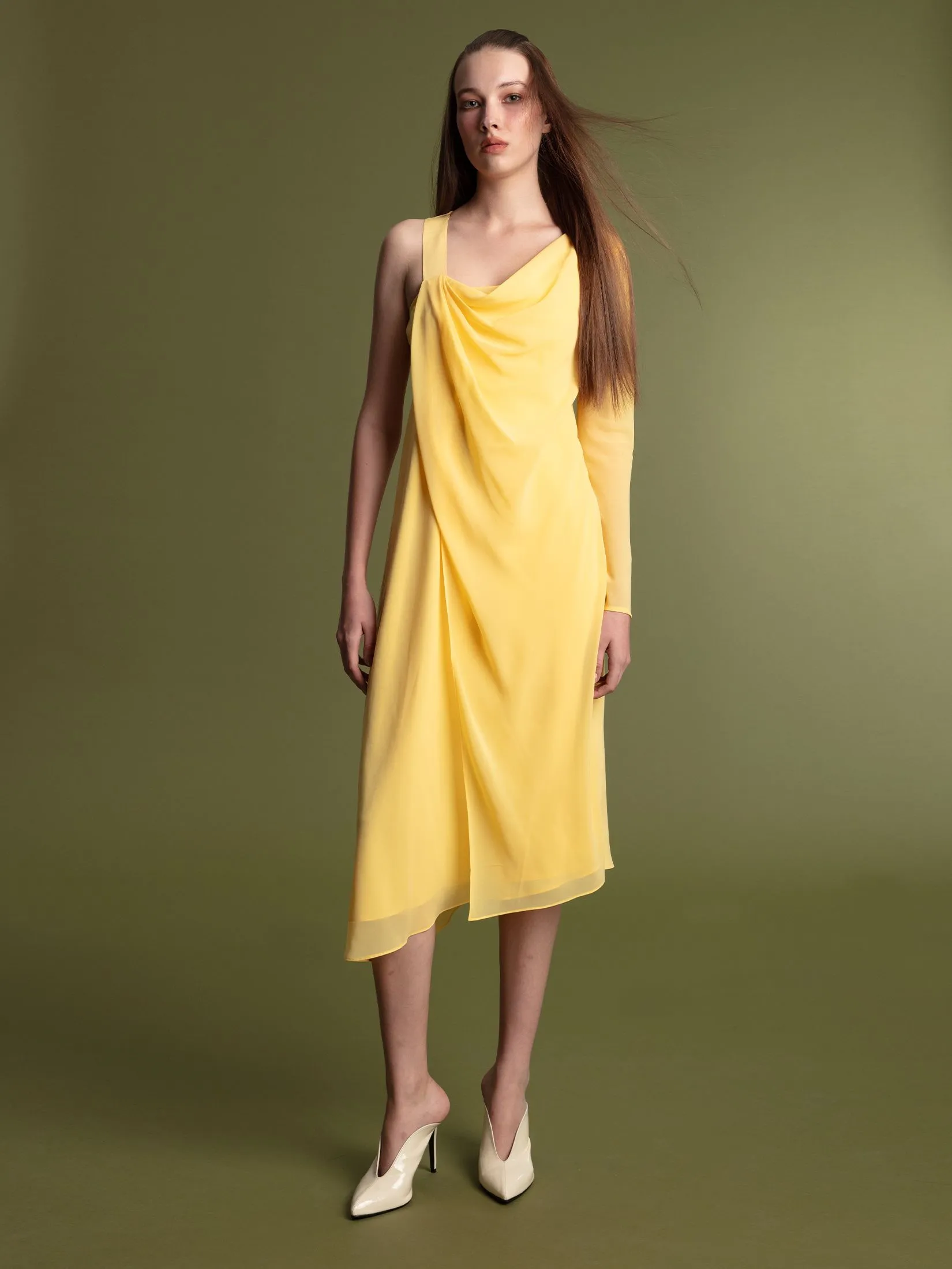 ARCHIVE026 Sheer Asymmetric Dress In Yellow ARCHIVE026 Sheer Asymmetric Dress In Yellow