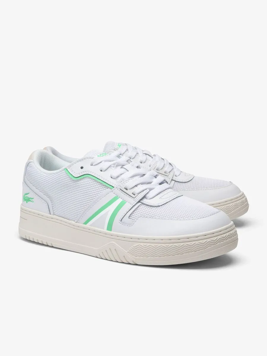 LACOSTE White Men’s L001 Leather Contrasted Accent Trainers LACOSTE White Men’s L001 Leather Contrasted Accent Trainers