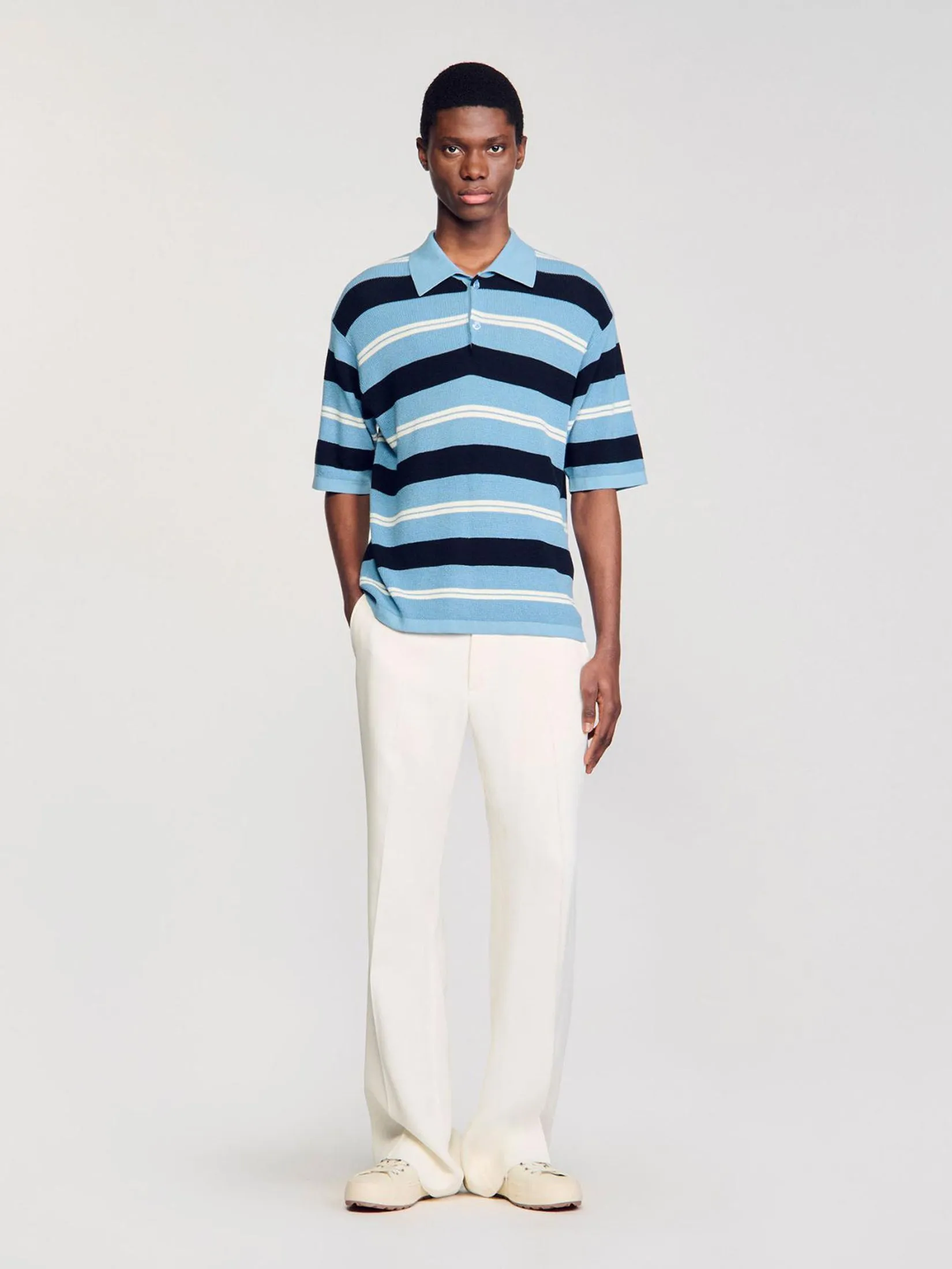 SANDRO Stripy Knit Polo Shirt