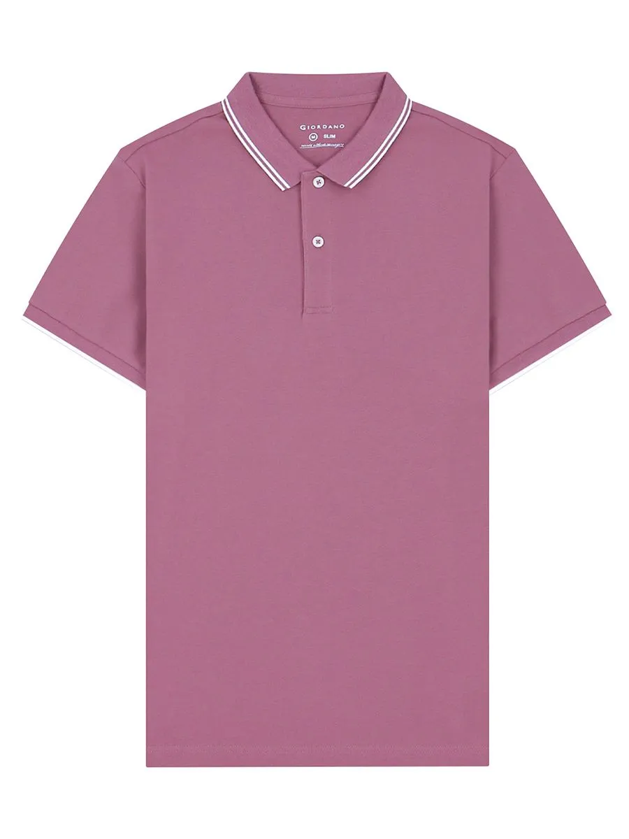 GIORDANO Men's Cotton Lycra Solid Polo Wisful Mauve Purple GIORDANO Men's Cotton Lycra Solid Polo Wisful Mauve Purple