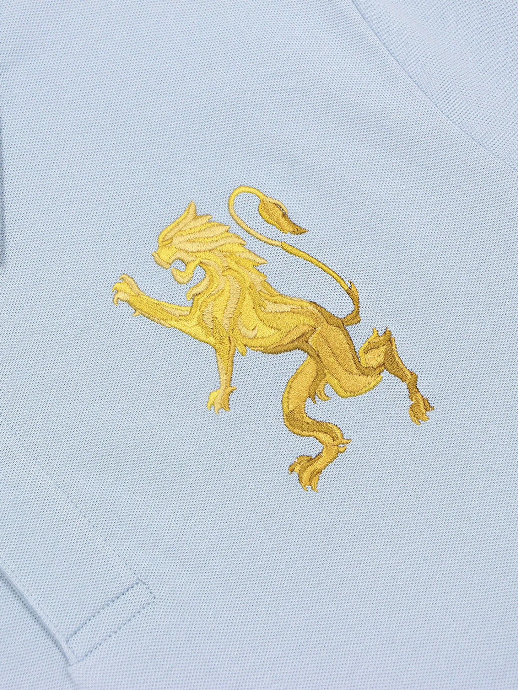 GIORDANO Men's Lycra Pique Embroidery Polo (3D Lion) Tourmailine blue GIORDANO Men's Lycra Pique Embroidery Polo (3D Lion) Tourmailine blue