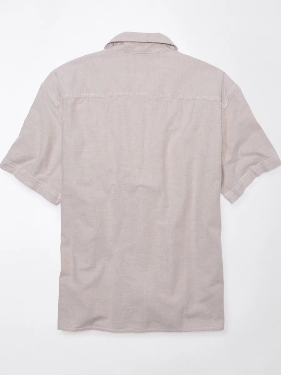 American Eagle MEN TOASTED ALMOND SS OVERSIZED CAMP COLLAR YD STRETCH OXFORD 238 TOASTED ALMOND