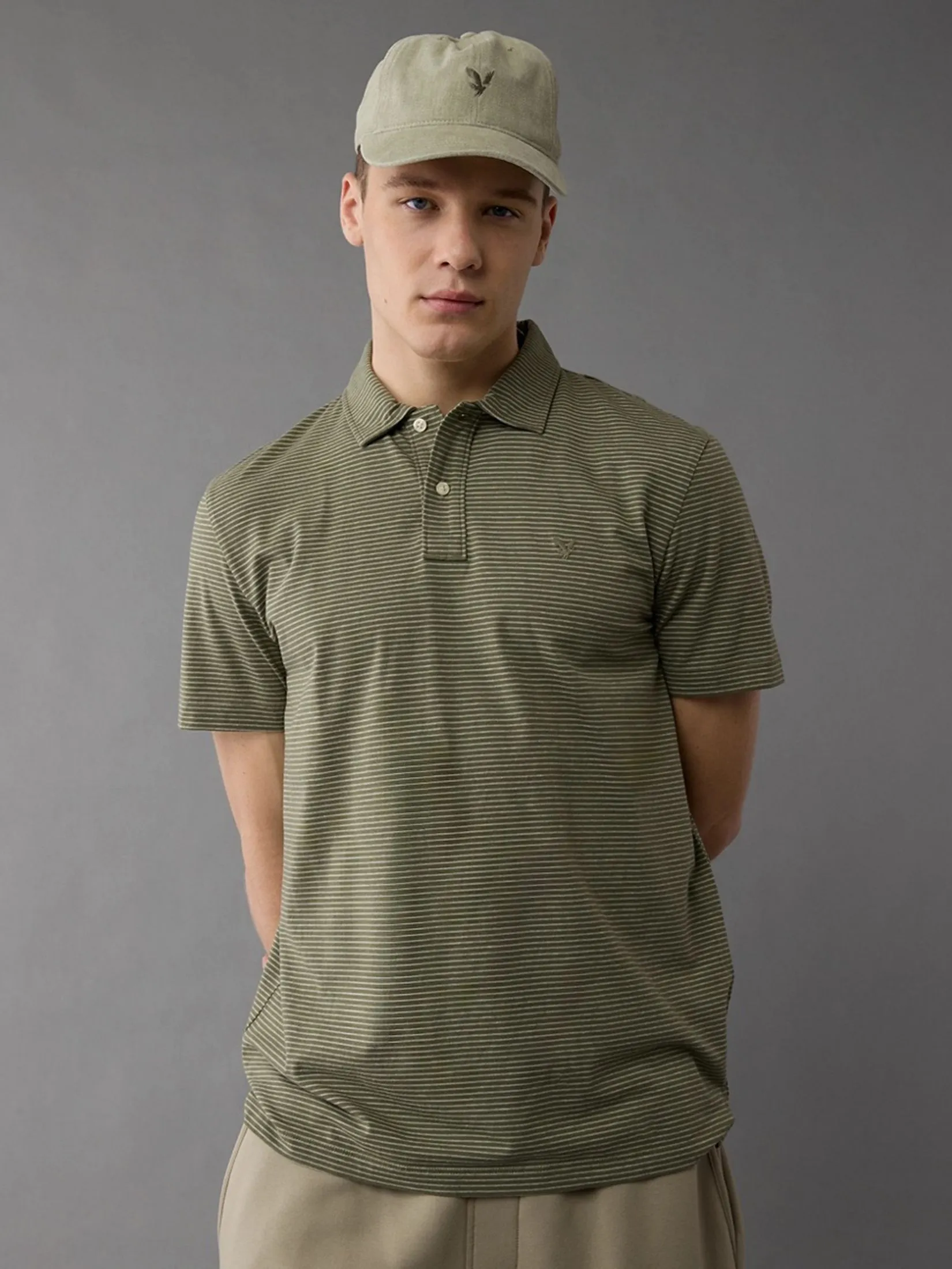 American Eagle MEN P- CULLEN JERSEY POLO (STRIPES) 300 GREEN American Eagle MEN P- CULLEN JERSEY POLO (STRIPES) 300 GREEN