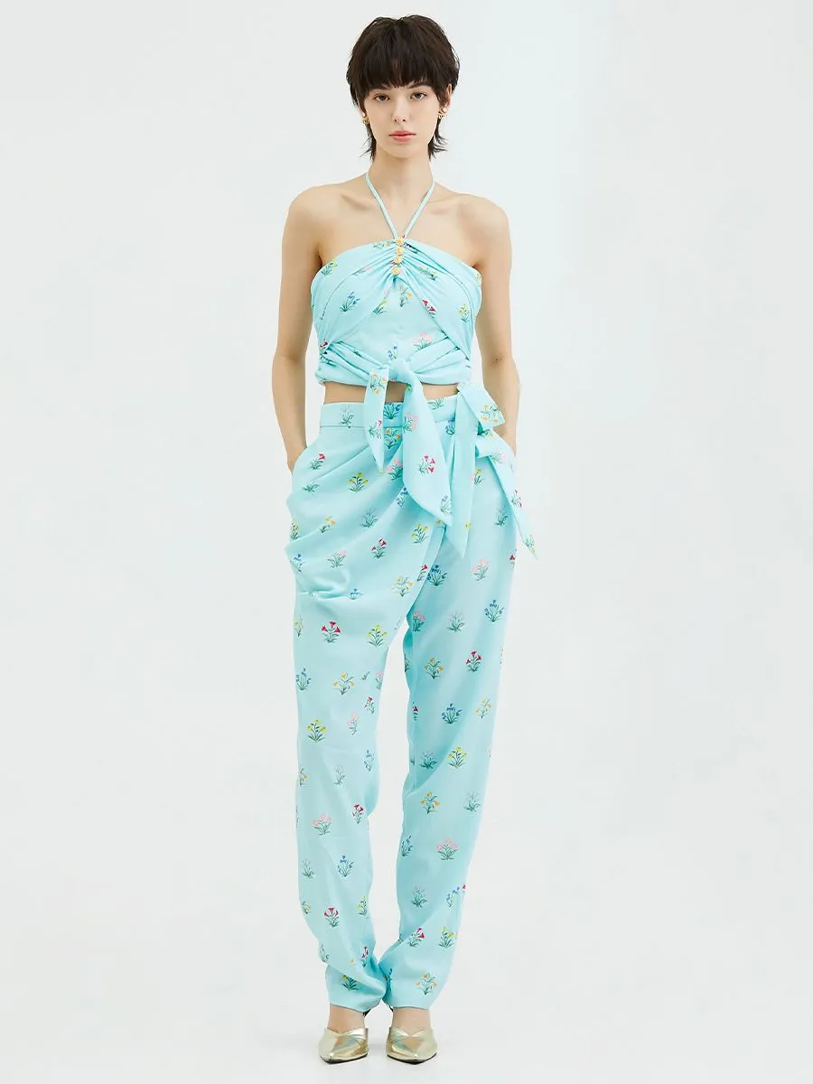 KLOSET (SS24)Floral Print Pants With Tie Blue KLOSET (SS24)Floral Print Pants With Tie Blue