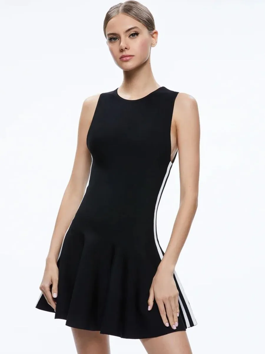 ALICE AND OLIVIA Women Mini Dress Kimi Side Stripe Black ALICE AND OLIVIA Women Mini Dress Kimi Side Stripe Black