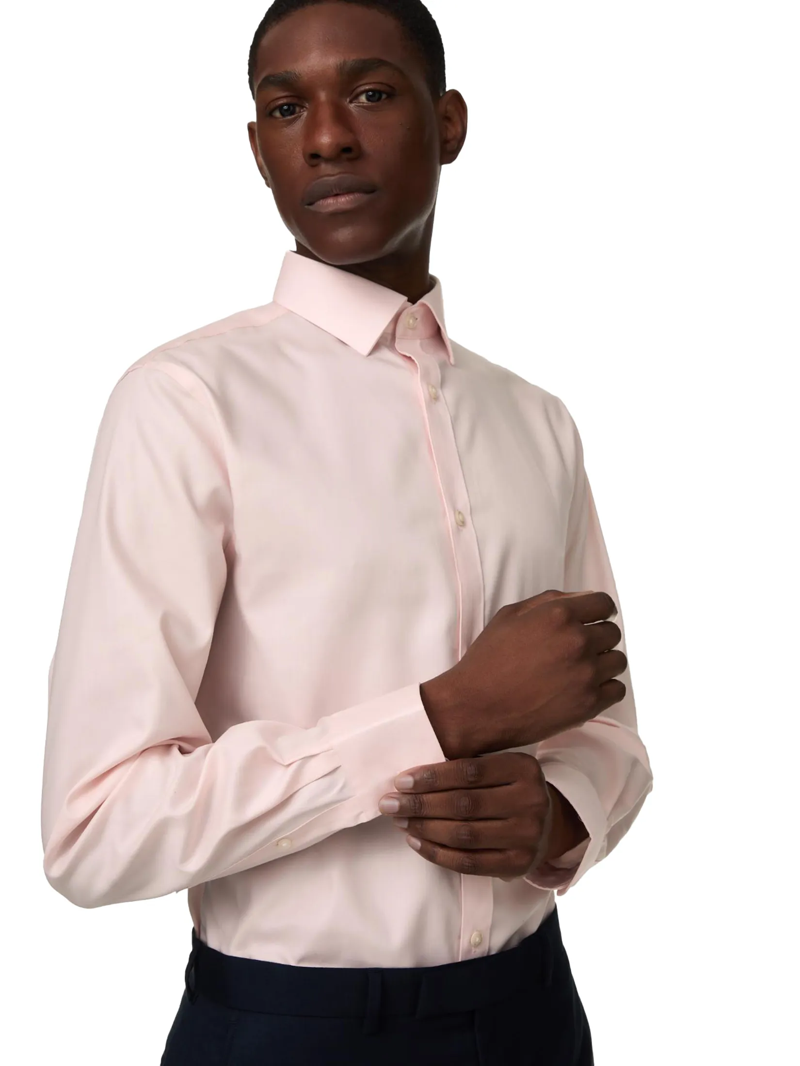 MARKS & SPENCER Men Twill Shirt Regular Fit Non Iron Pure Cotton Pale Pink