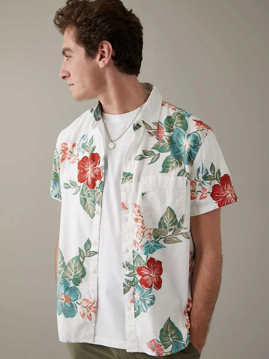 American Eagle MEN RIO FLORAL REVERSE PRINTED TWILL SHIRT 101 AIR WHITE American Eagle MEN RIO FLORAL REVERSE PRINTED TWILL SHIRT 101 AIR WHITE