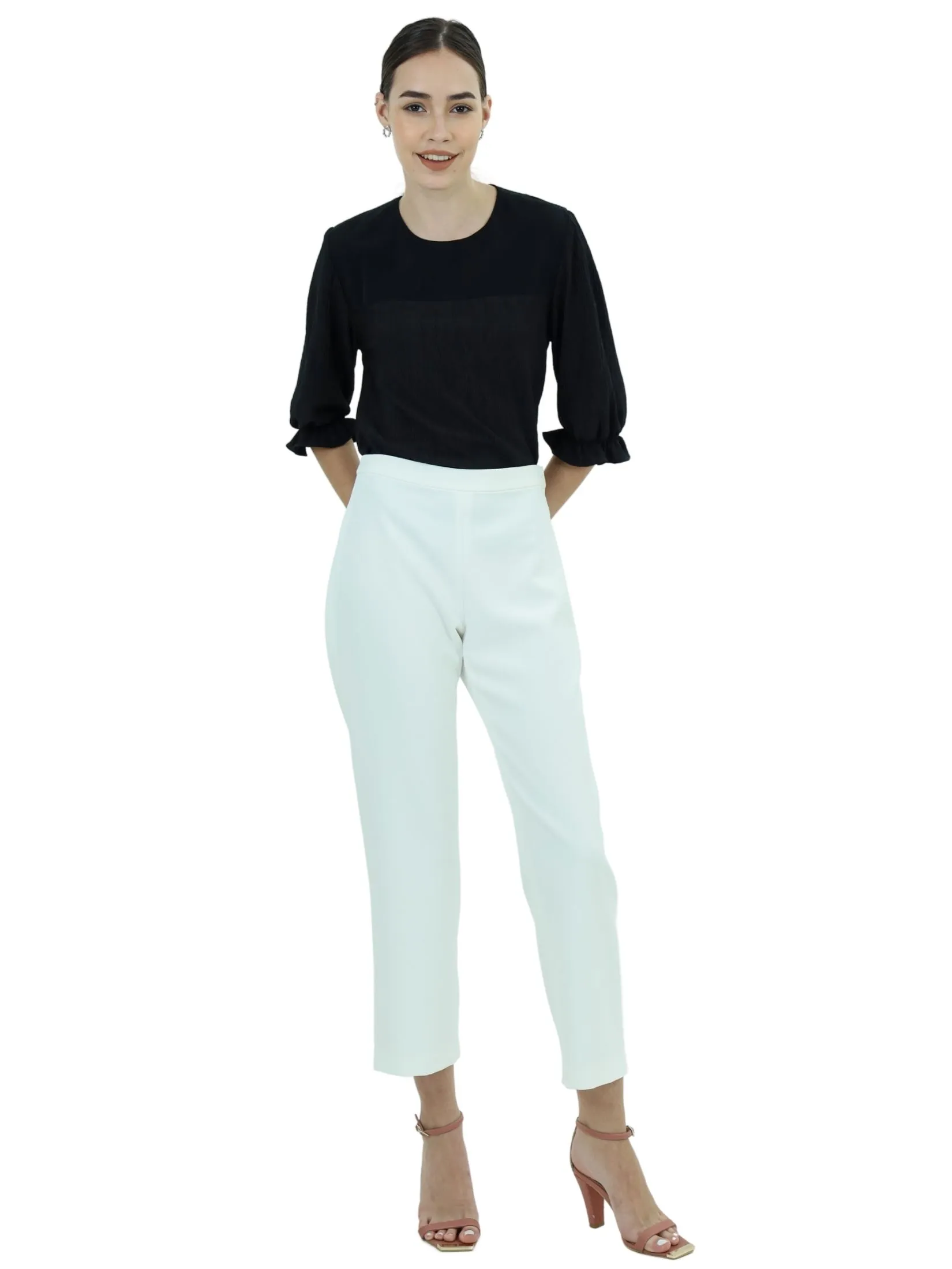 VERONIQA Women Pants Trousers Suiting Spendex Off White VERONIQA Women Pants Trousers Suiting Spendex Off White