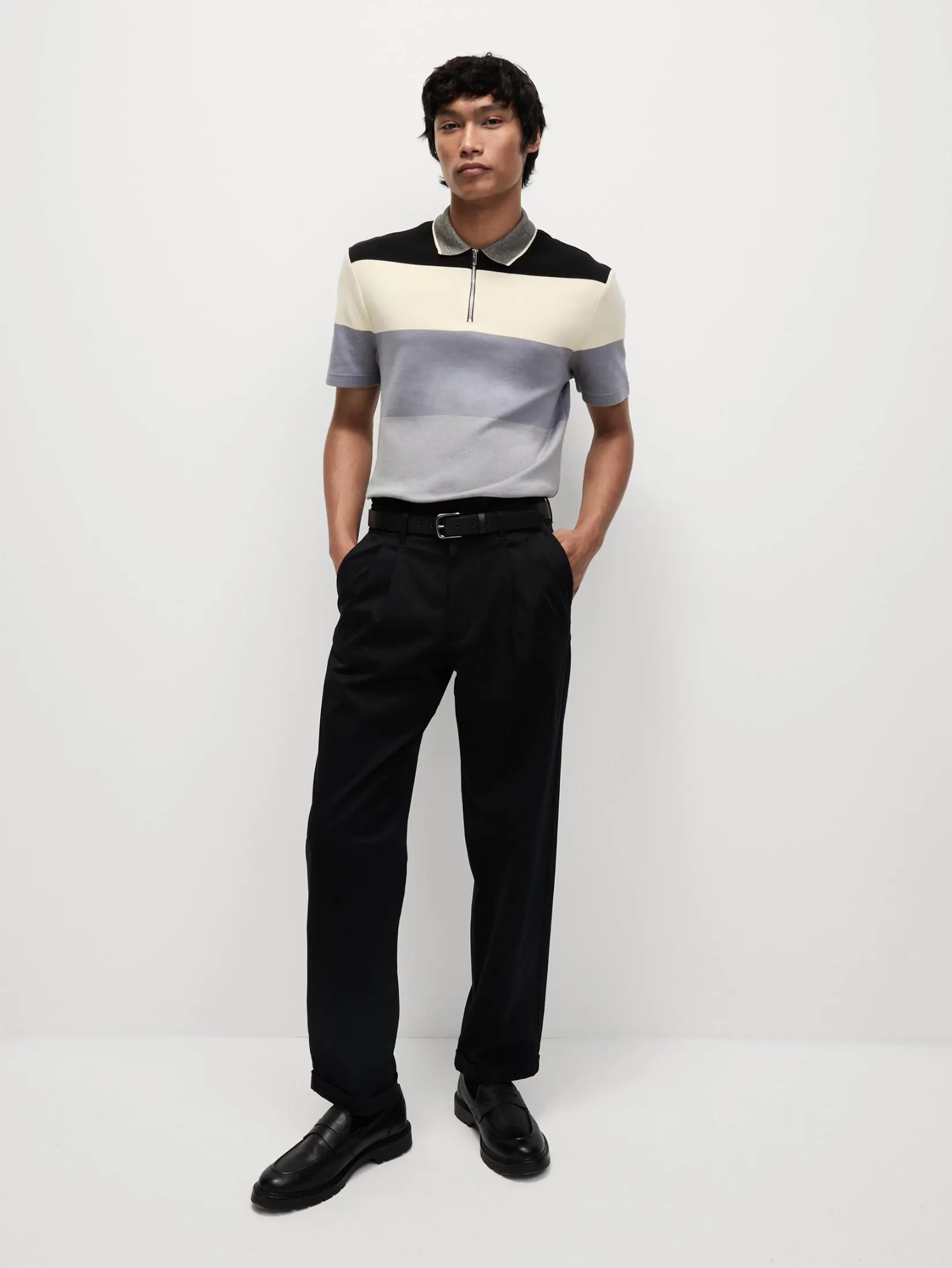 MARKS & SPENCER Men Polo Shirt Pure Cotton Colour Block Half Zip MARKS & SPENCER Men Polo Shirt Pure Cotton Colour Block Half Zip