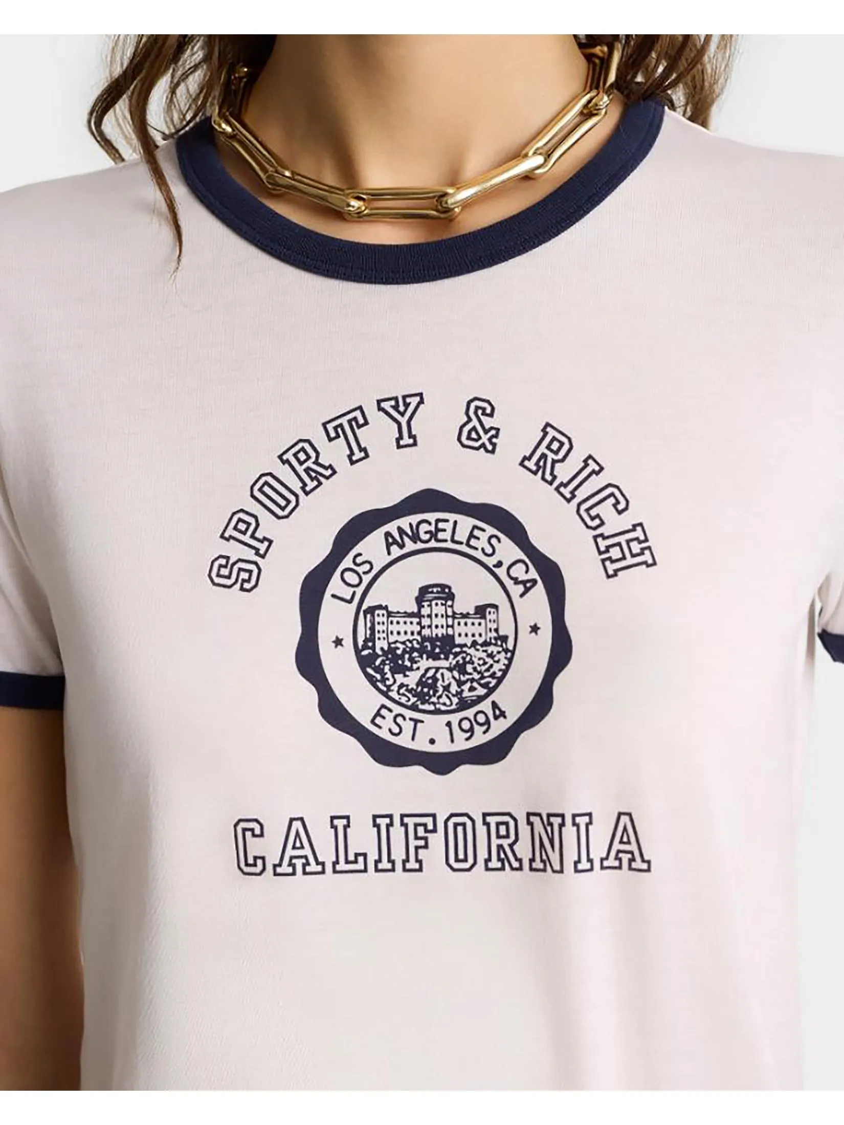 SPORTY & RICH Unisex Tee California Emblem Ringer - White/Navy SPORTY & RICH Unisex Tee California Emblem Ringer - White/Navy