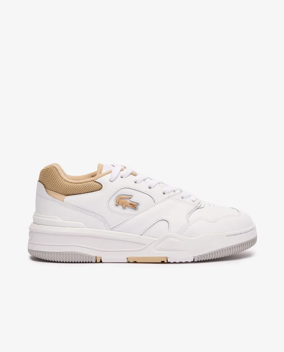 LACOSTE Women’s Lineshot Contrasted Collar Leather Trainers White LACOSTE Women’s Lineshot Contrasted Collar Leather Trainers White