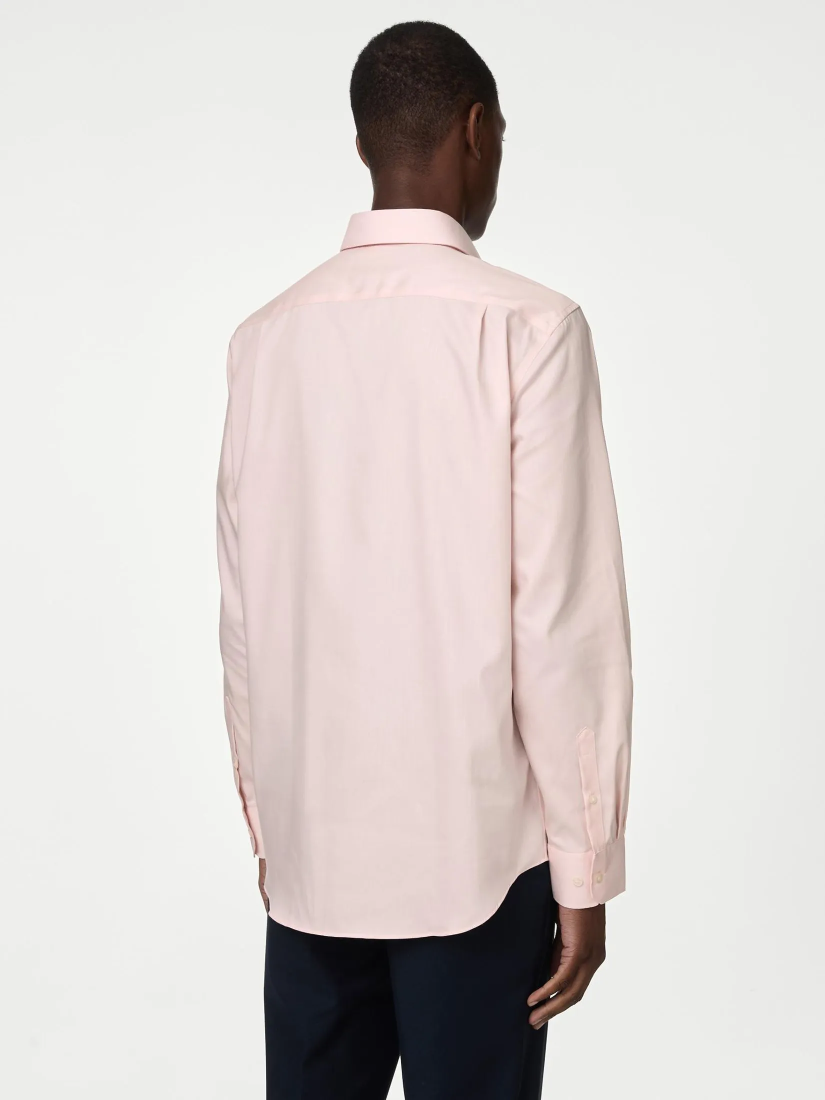 MARKS & SPENCER Men Twill Shirt Regular Fit Non Iron Pure Cotton Pale Pink