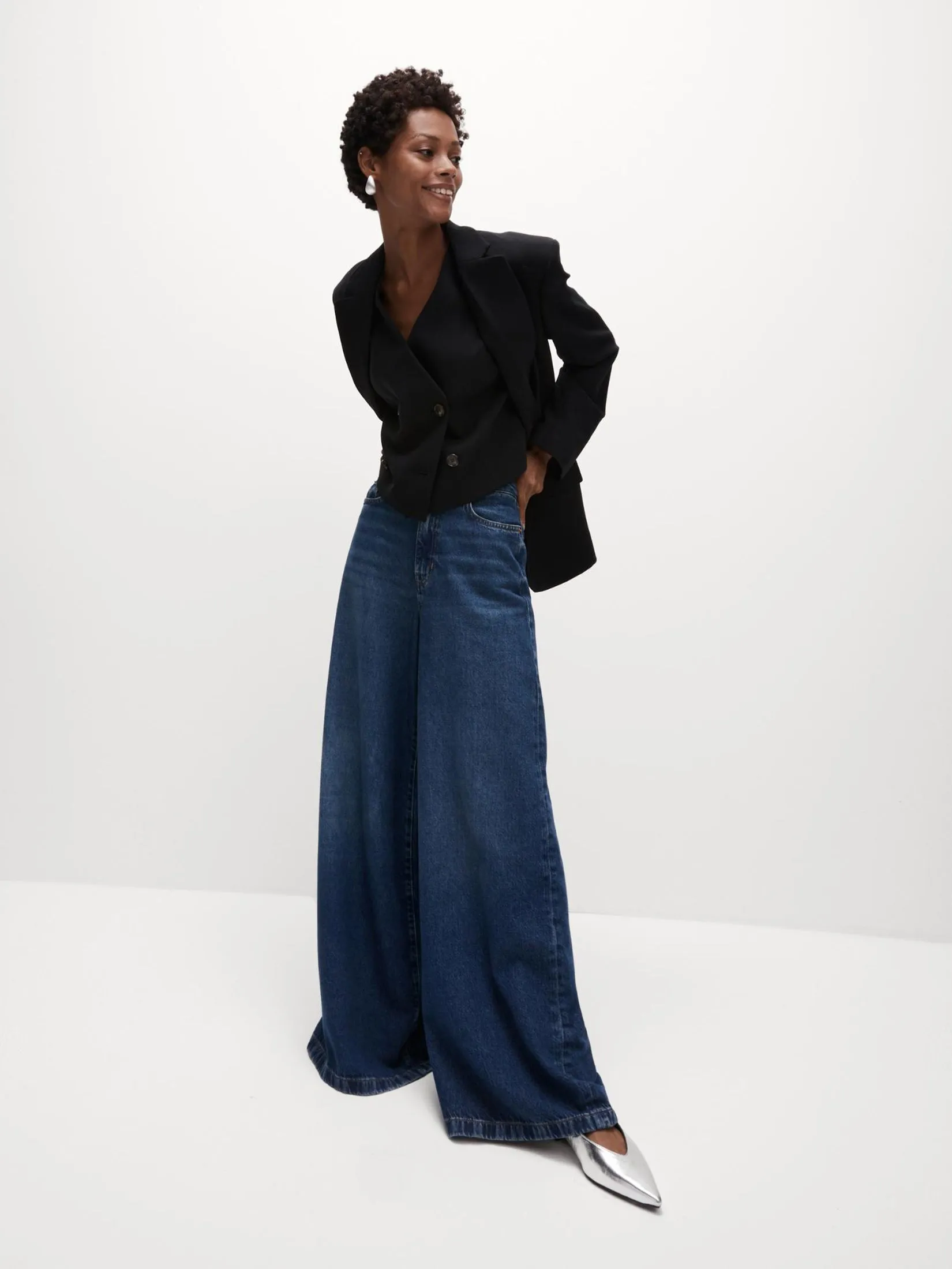 MARKS & SPENCER Women Jeans Lyocell Blend Wide Palazzo Leg Dark Indigo MARKS & SPENCER Women Jeans Lyocell Blend Wide Palazzo Leg Dark Indigo