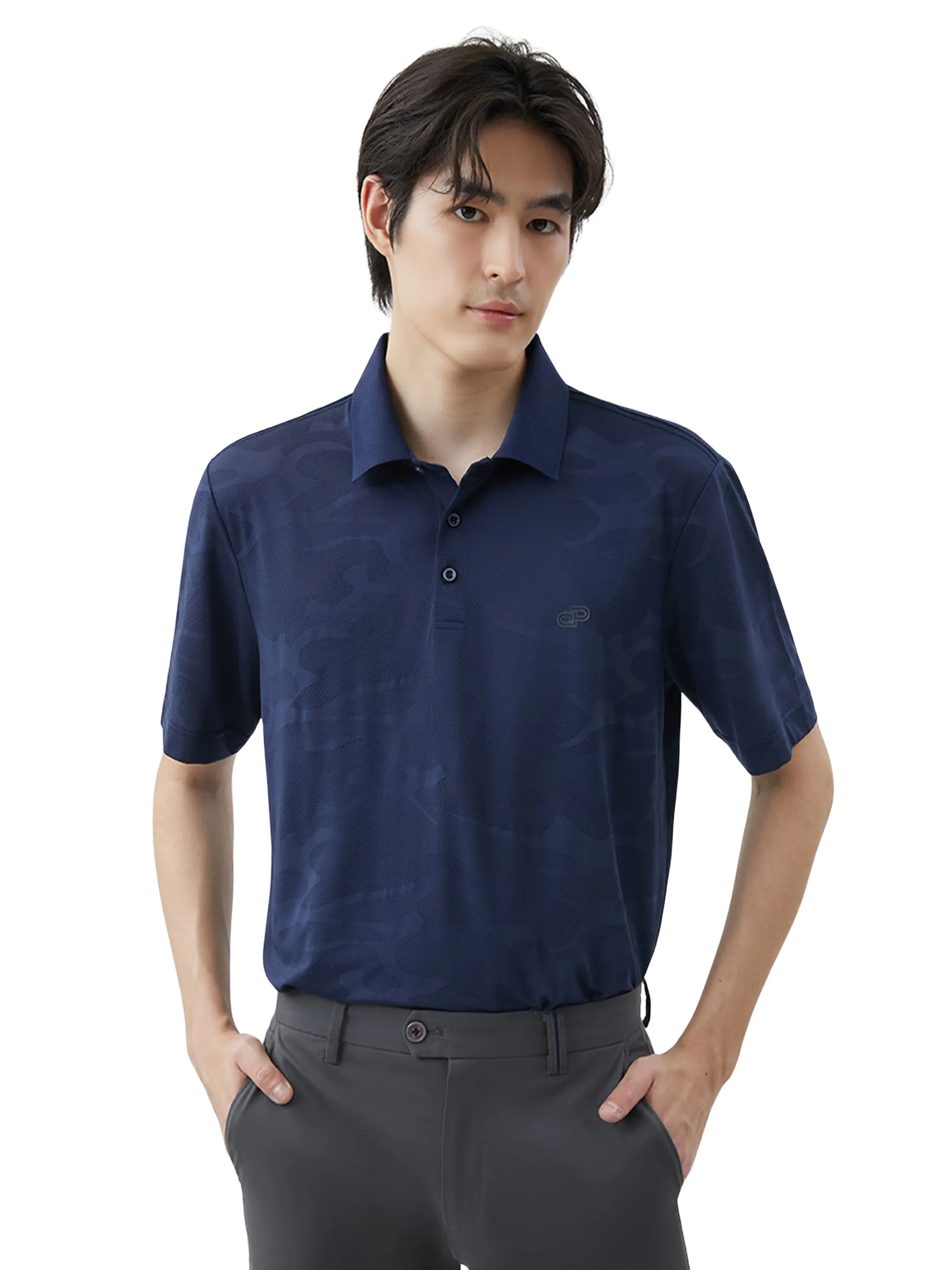 DAPPER DAPPER Tonal Camo Jacquard Polo Shirt Navy DAPPER DAPPER Tonal Camo Jacquard Polo Shirt Navy