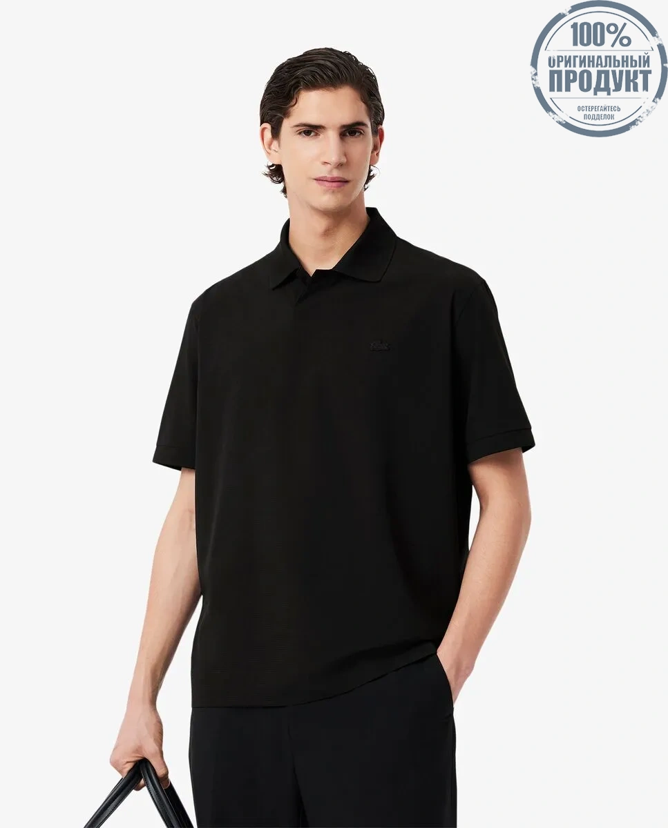 LACOSTE Loose Fit Mesh Polo Shirt Black LACOSTE Loose Fit Mesh Polo Shirt Black