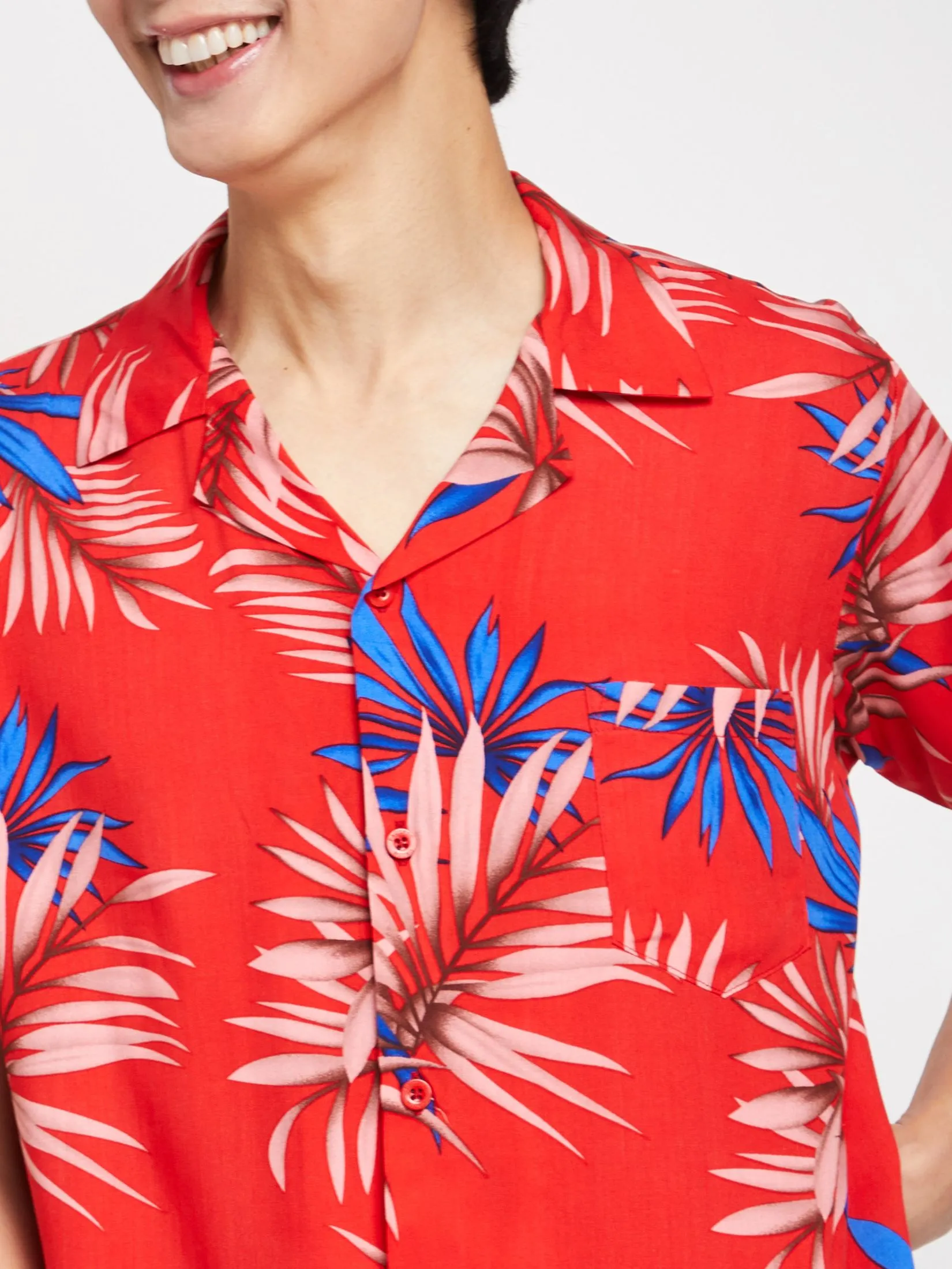 PACIFIC UNION Men Hawaii Shirt Short Sleeves Red PACIFIC UNION Men Hawaii Shirt Short Sleeves Red