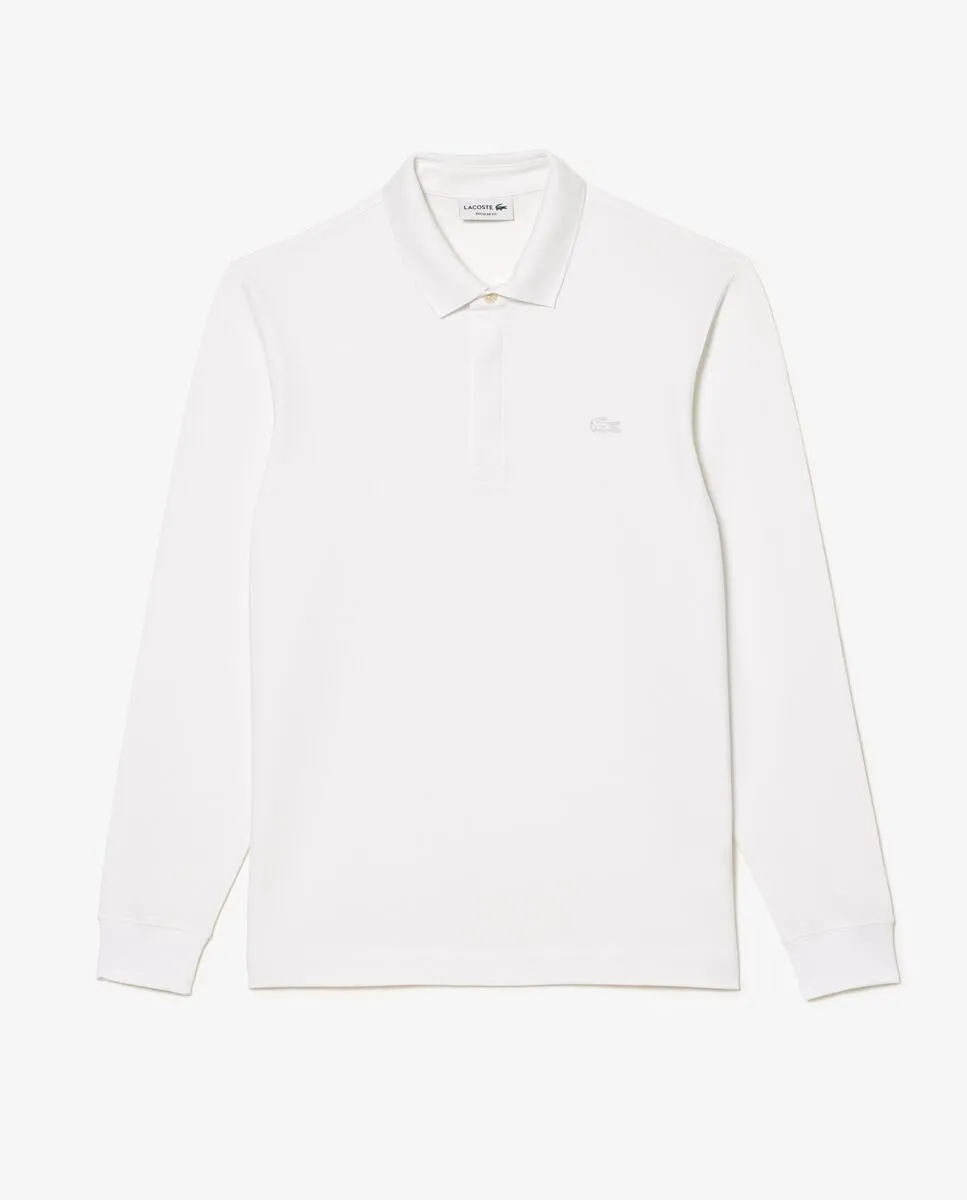 LACOSTE Smart Paris Long Sleeve Stretch Cotton Polo Shirt White LACOSTE Smart Paris Long Sleeve Stretch Cotton Polo Shirt White