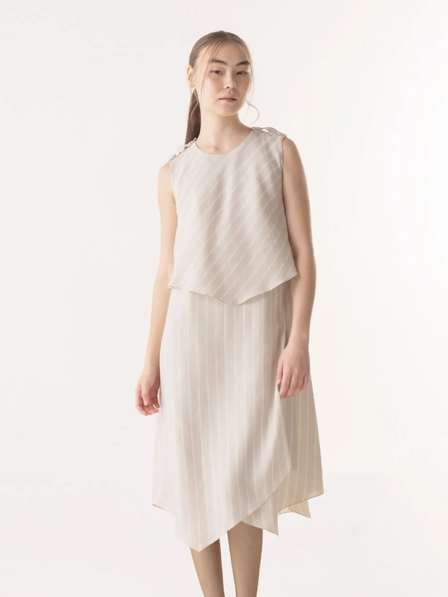 Shaka Woman Dress Stripe Double Layer Beige Shaka Woman Dress Stripe Double Layer Beige