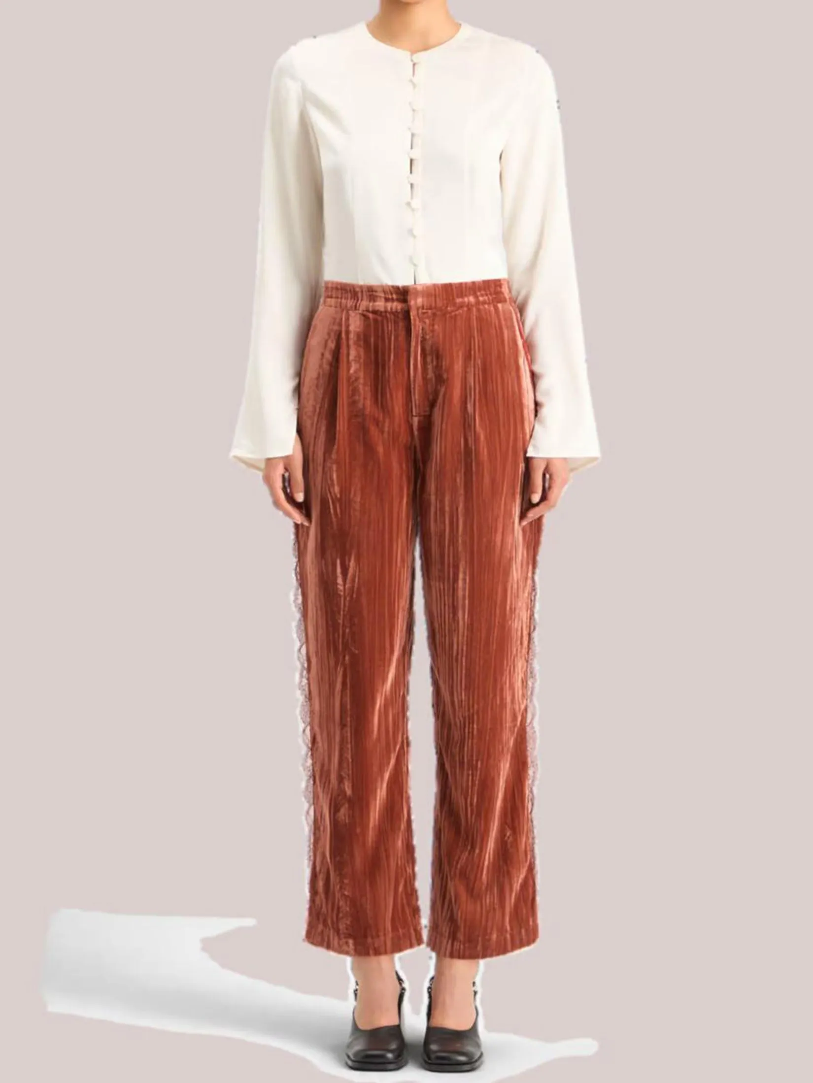 SCOTCH&SODA Women Pants Lace Trimmed Velvet Rust SCOTCH&SODA Women Pants Lace Trimmed Velvet Rust
