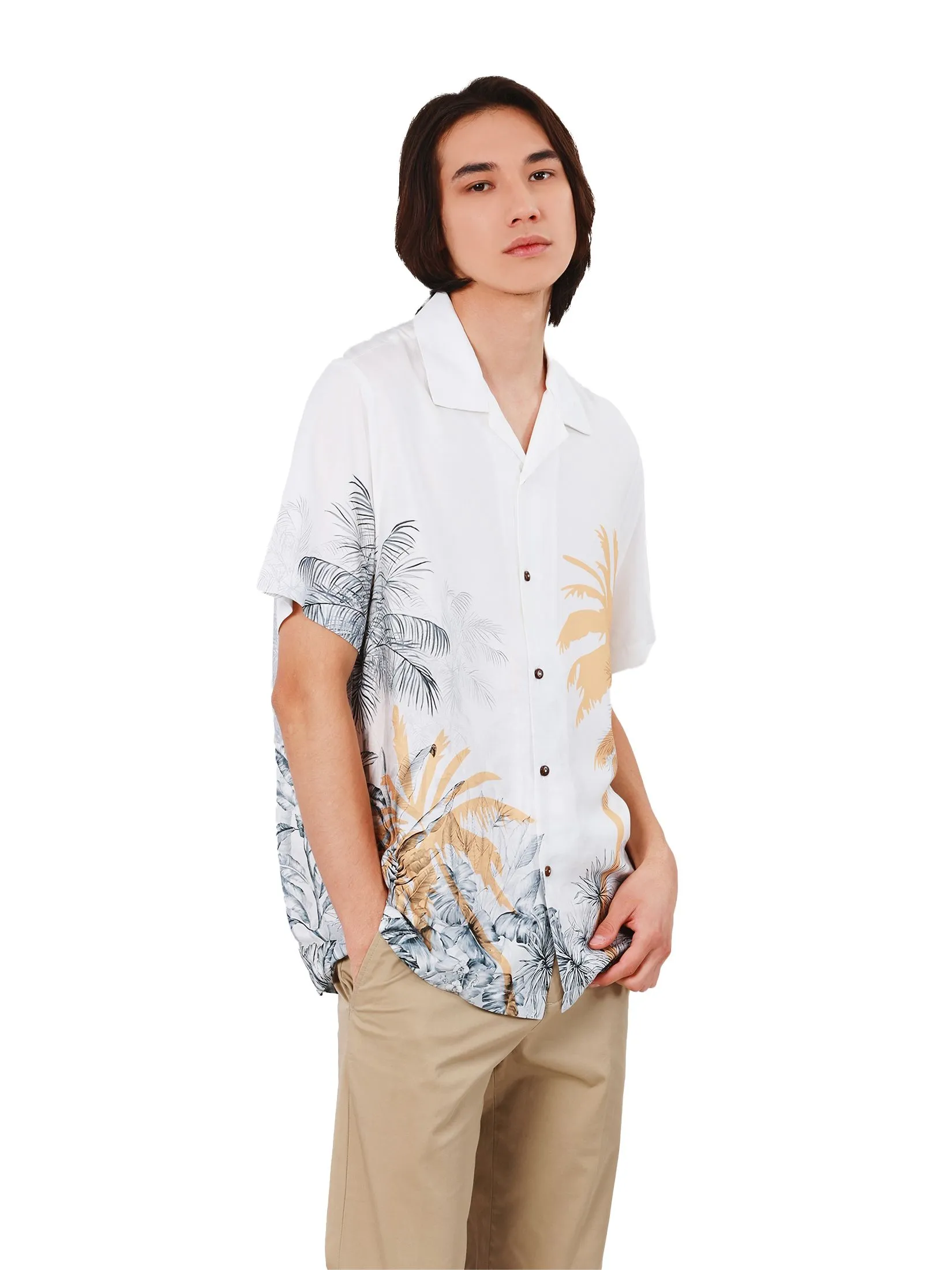 JOHN HENRY Men's Short Sleeves Hawaii Shirts (Relaxed Fit) DENIM Orange JOHN HENRY Men's Short Sleeves Hawaii Shirts (Relaxed Fit) DENIM Orange