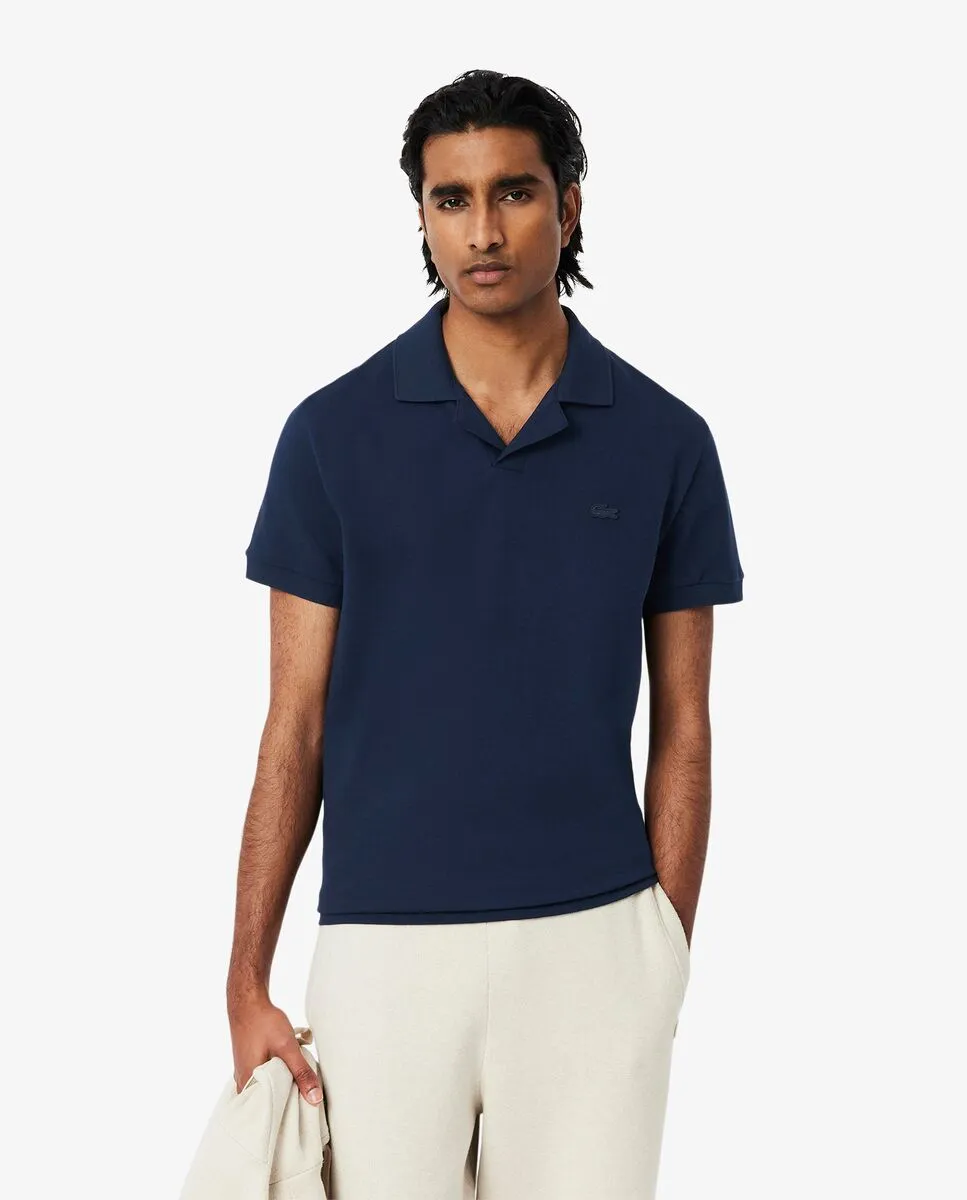 LACOSTE Classic Fit Open Neck Paris Polo Shirt Blue LACOSTE Classic Fit Open Neck Paris Polo Shirt Blue