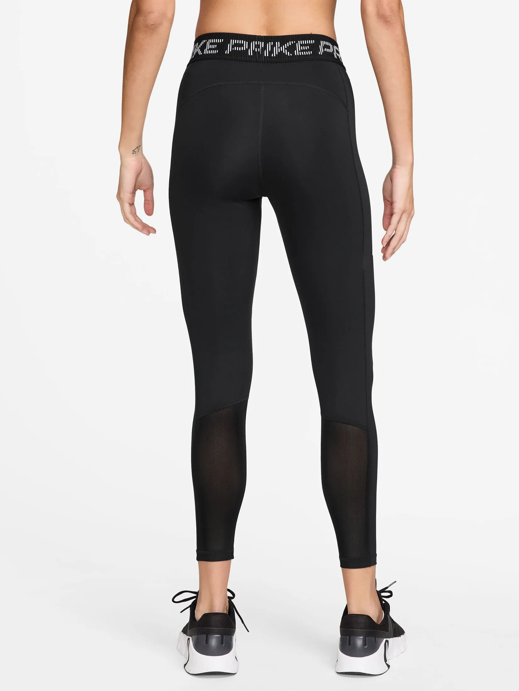 NIKE Women 7/8 Leggings Pro Mesh Panel Graphic HV2307-010 Black/White NIKE Women 7/8 Leggings Pro Mesh Panel Graphic HV2307-010 Black/White