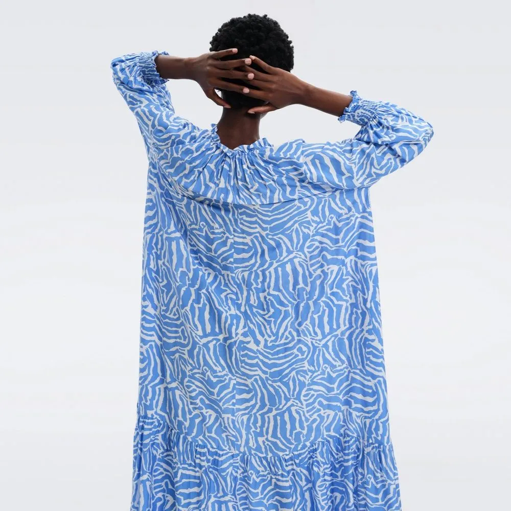 DIANE VON FURSTENBERG DVF FORTINA DRESS APRIL TIGER SIGNATURE BLUE DIANE VON FURSTENBERG DVF FORTINA DRESS APRIL TIGER SIGNATURE BLUE