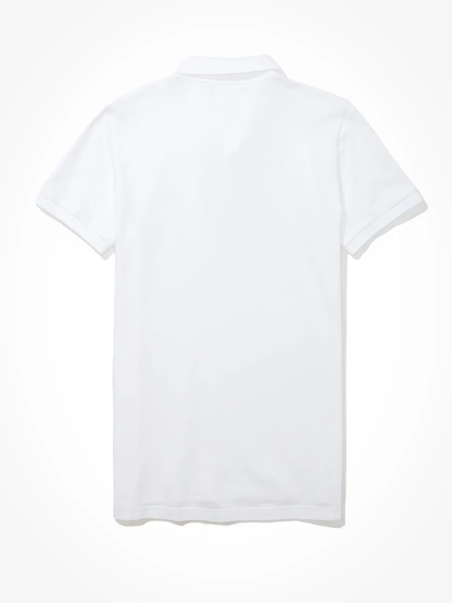 American Eagle SLIM FIT SOLID FLEX POLO W/ NEW ICON - INTL 100 WHITE American Eagle SLIM FIT SOLID FLEX POLO W/ NEW ICON - INTL 100 WHITE