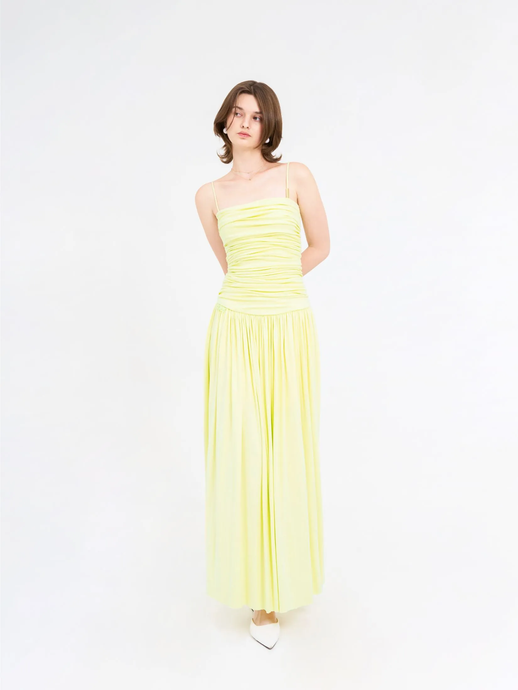 KLOSET (SS25) Women Front Ruched Maxi Dress Green KLOSET (SS25) Women Front Ruched Maxi Dress Green