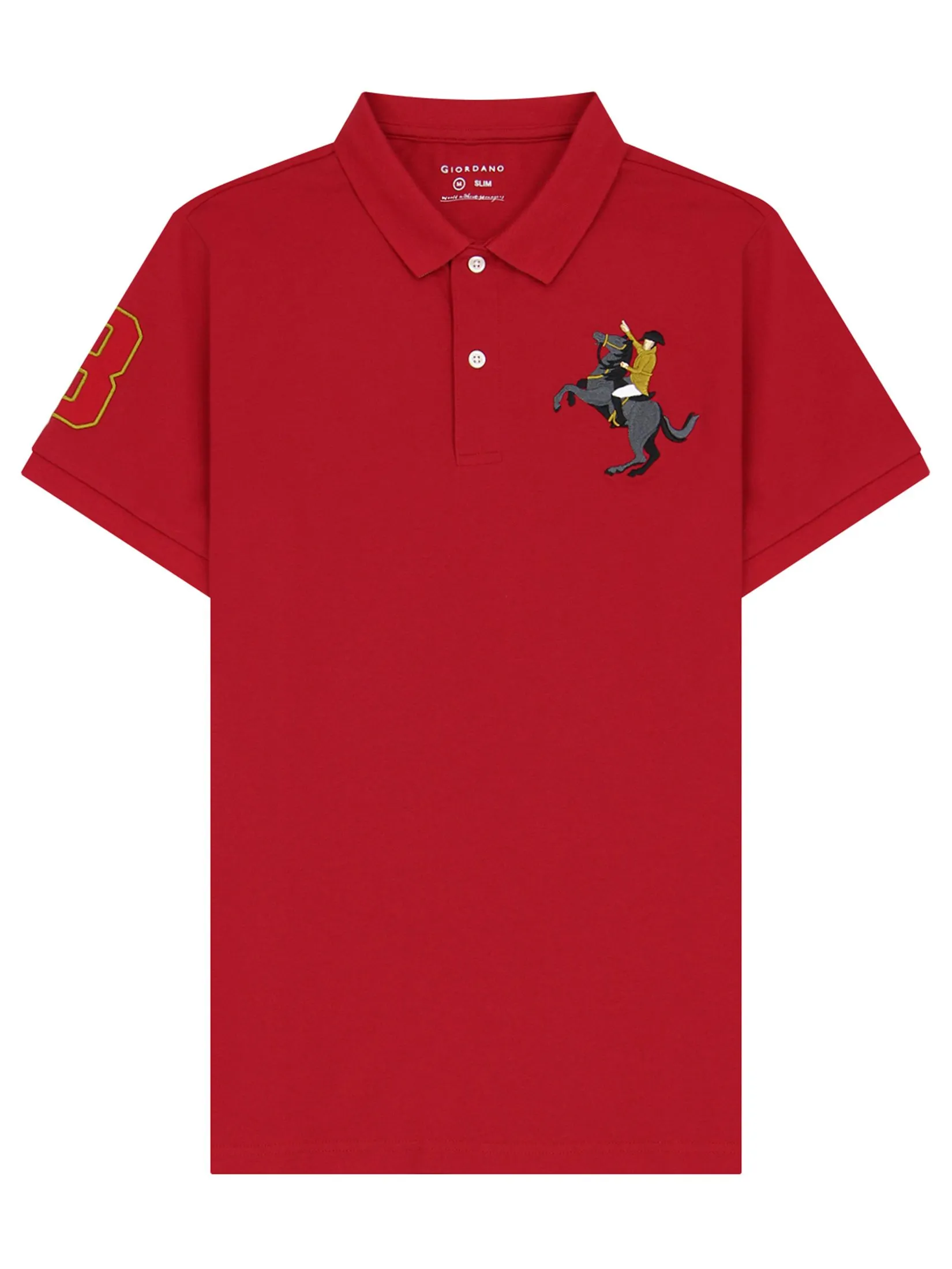 GIORDANO Men's Pique Slim Fit Embroidery Napoleon Polo Haute red GIORDANO Men's Pique Slim Fit Embroidery Napoleon Polo Haute red