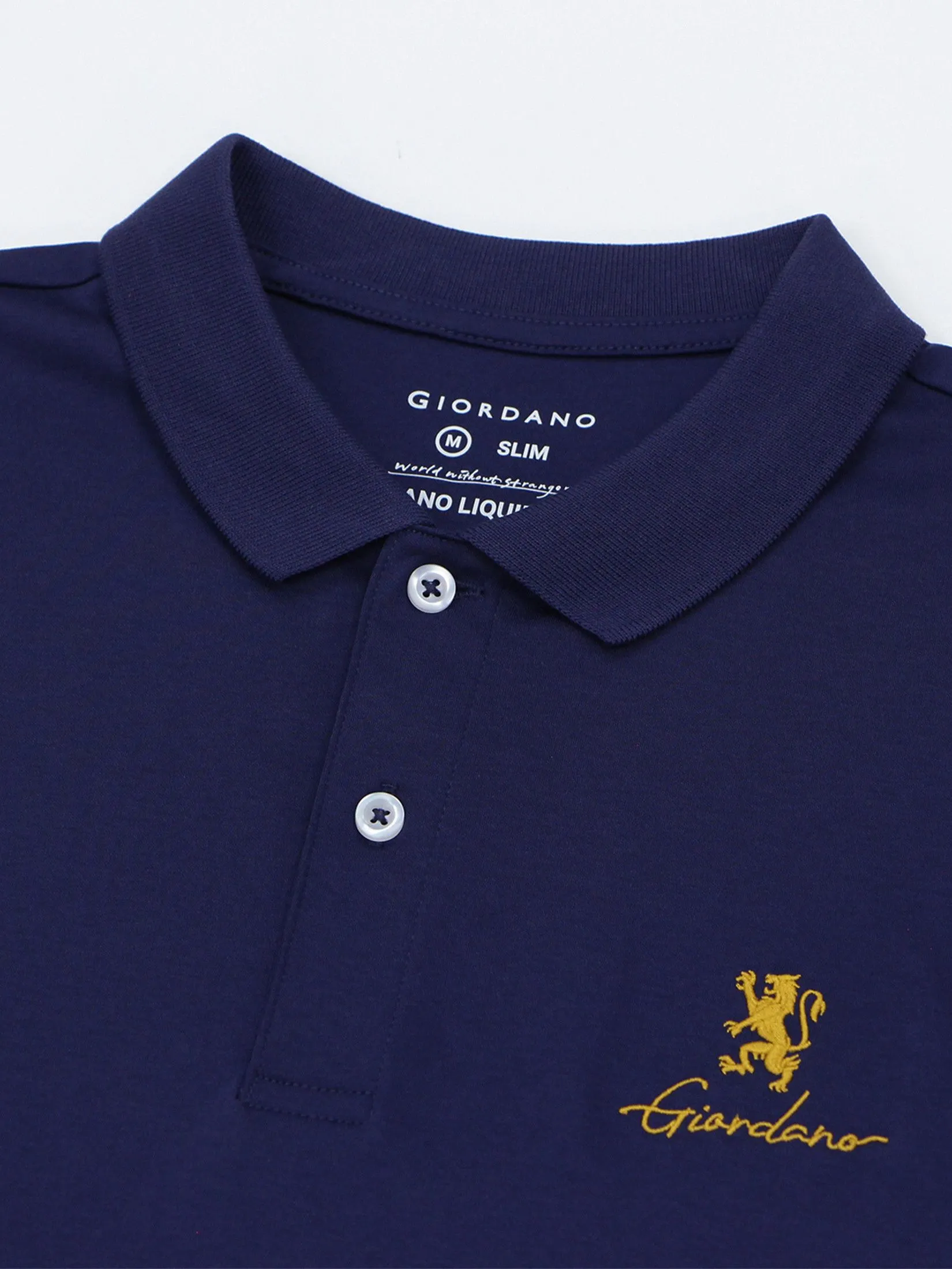 GIORDANO Men's Slim Interlock Plain Polo (Liquid Touch) Eclipse navy GIORDANO Men's Slim Interlock Plain Polo (Liquid Touch) Eclipse navy