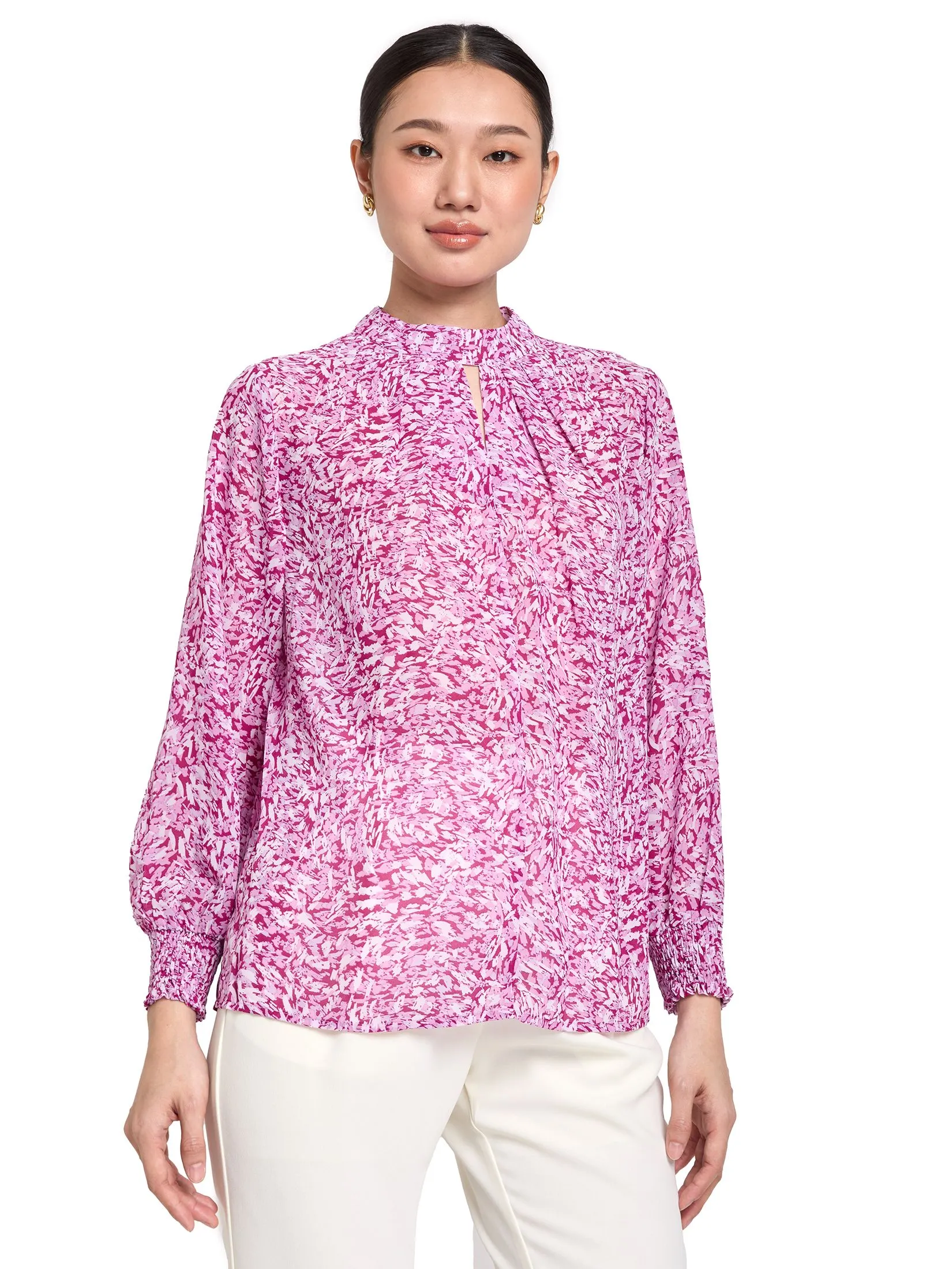 EXPRESSIONS Women Blouse Long Sleeves With Smock Cuff EXPRESSIONS Women Blouse Long Sleeves With Smock Cuff