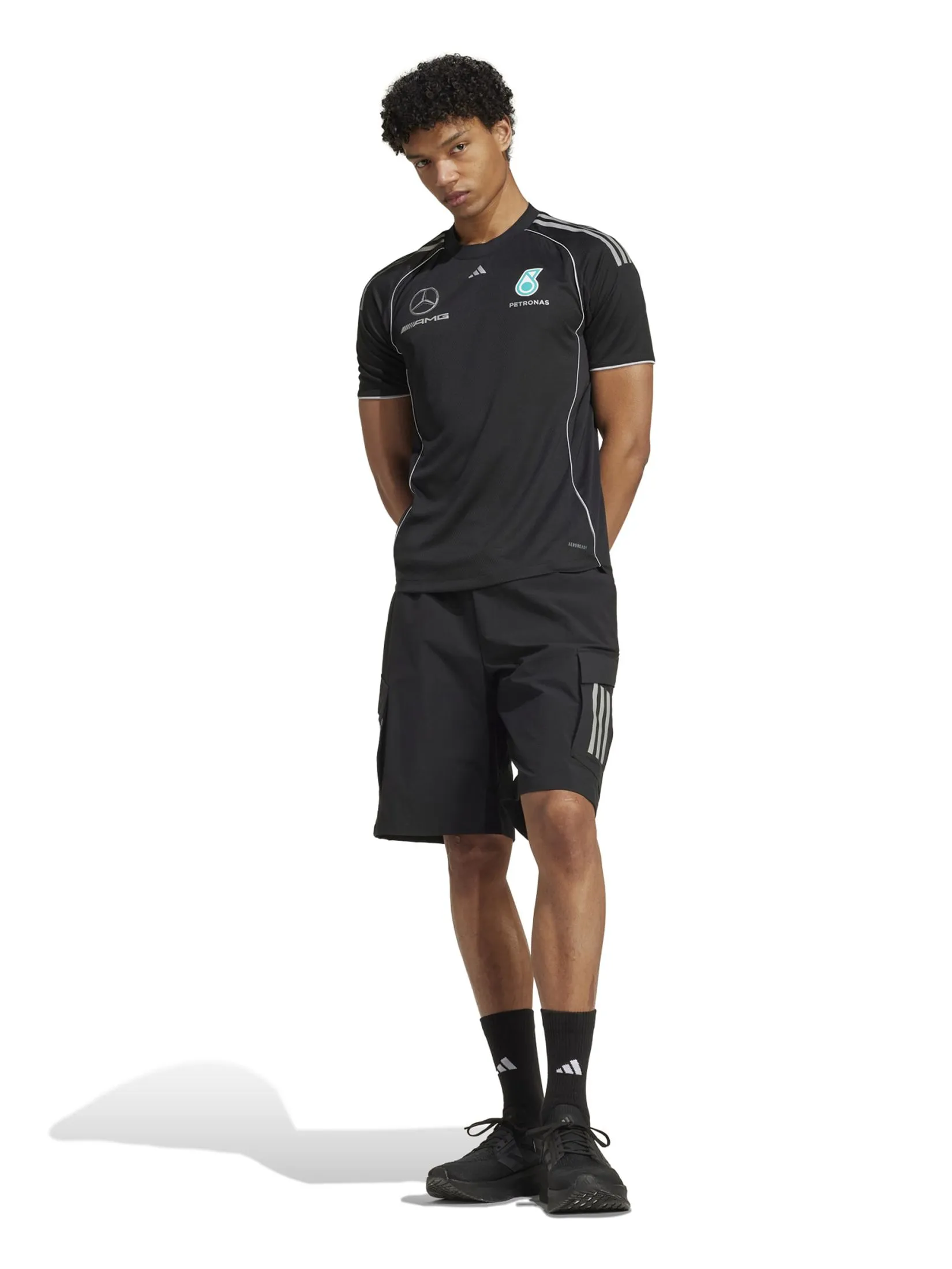 ADIDAS Men Shorts Mercedes AMG Petronas Formula One Team Mechanics Black / Reflective Silver ADIDAS Men Shorts Mercedes AMG Petronas Formula One Team Mechanics Black / Reflective Silver
