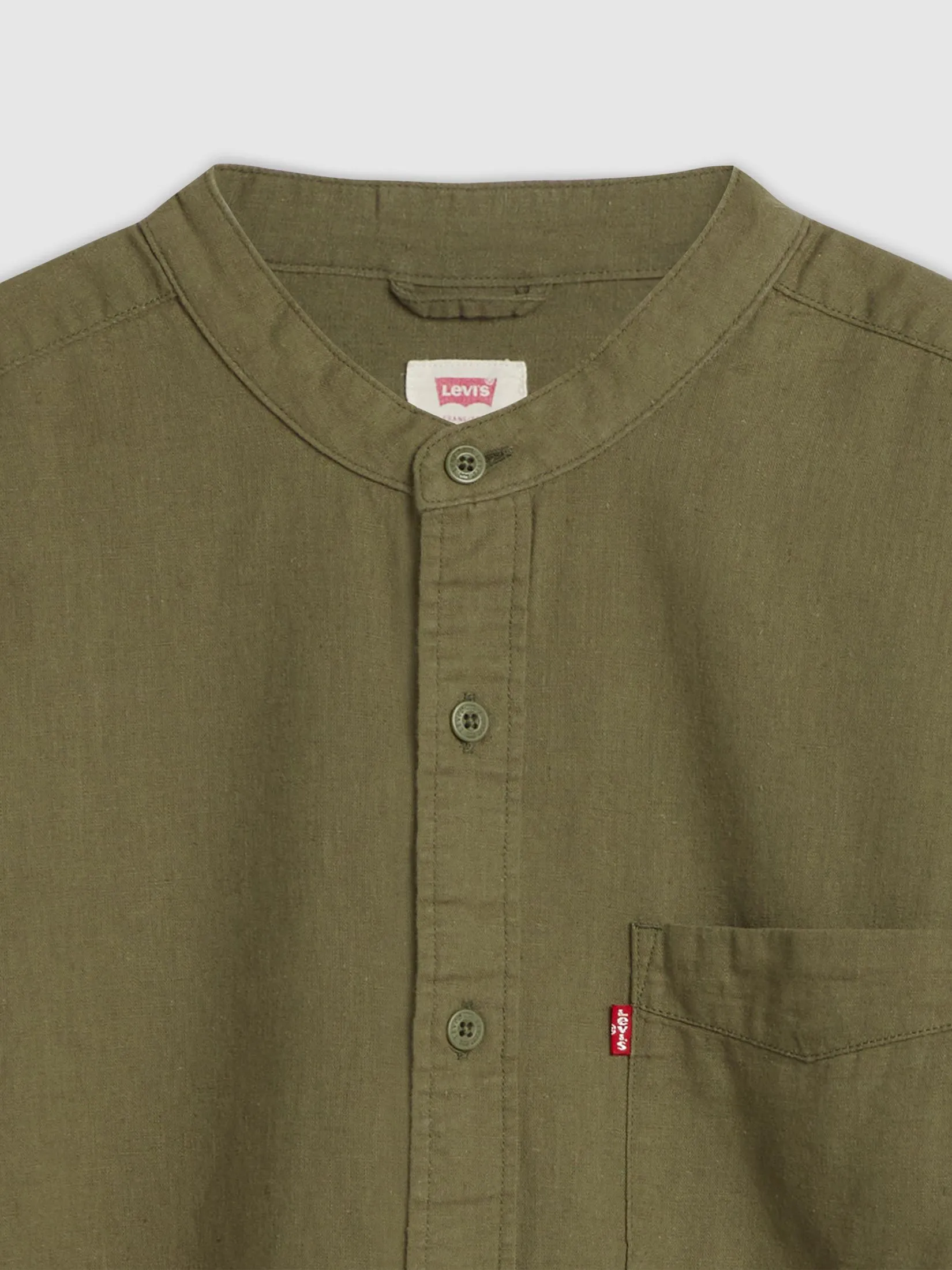 LEVI'S Men's Banded Collar 1 Pocket Shirt Green
