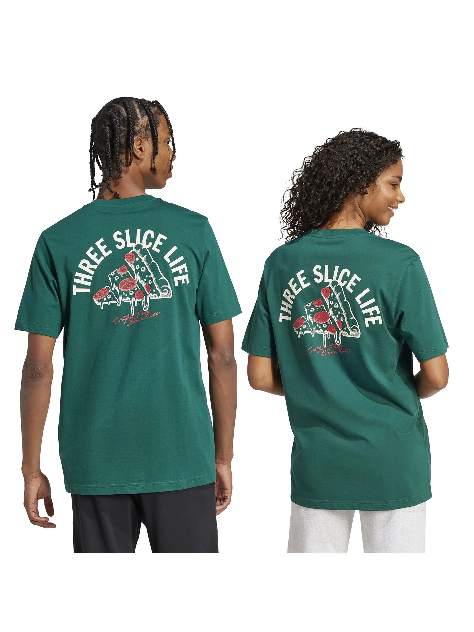 ADIDAS Men T-Shirt Lounge Pizza Graphic Collegiate Green ADIDAS Men T-Shirt Lounge Pizza Graphic Collegiate Green