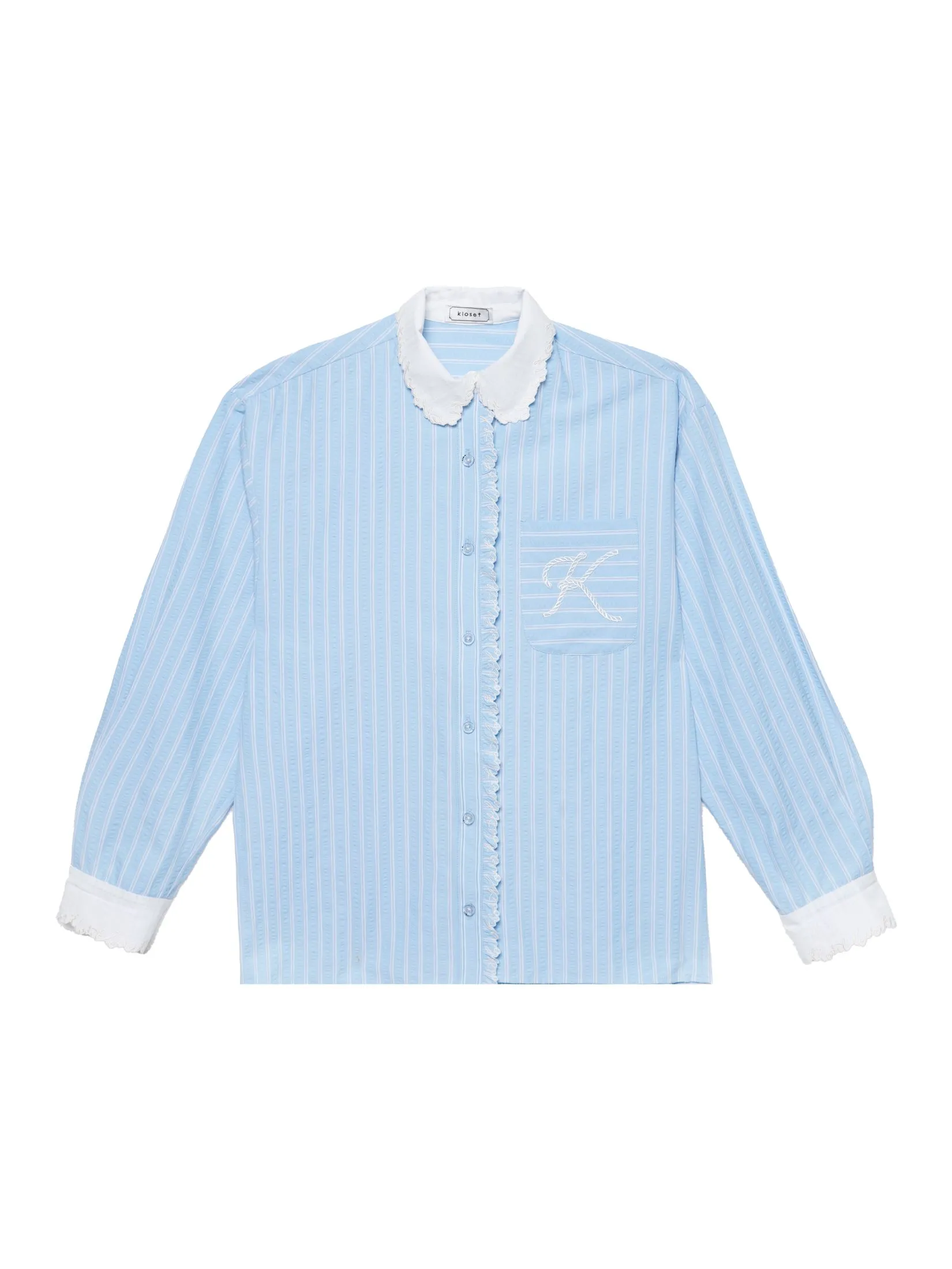 KLOSET (SS25) Women Classic Shirt with Embroidered Detail in Blue KLOSET (SS25) Women Classic Shirt with Embroidered Detail in Blue