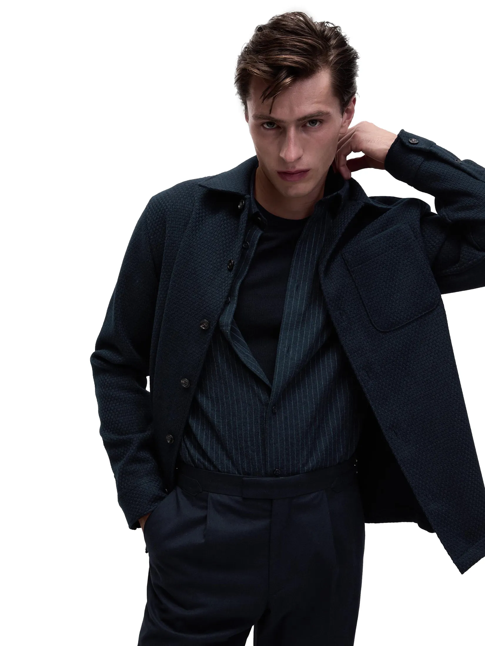 MARKS & SPENCER Men Shirt Waffle Overshirt Navy Mix MARKS & SPENCER Men Shirt Waffle Overshirt Navy Mix
