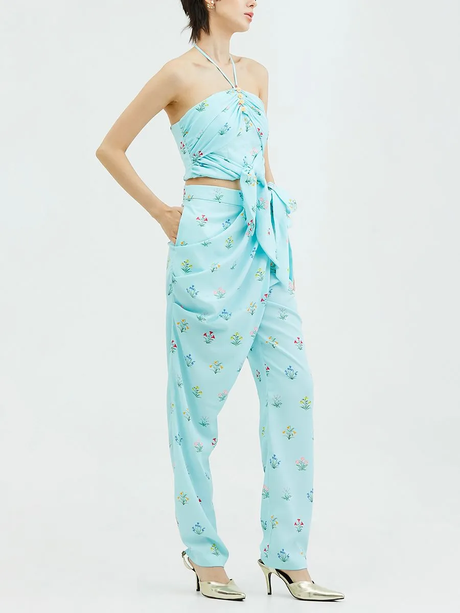KLOSET (SS24)Floral Print Pants With Tie Blue KLOSET (SS24)Floral Print Pants With Tie Blue
