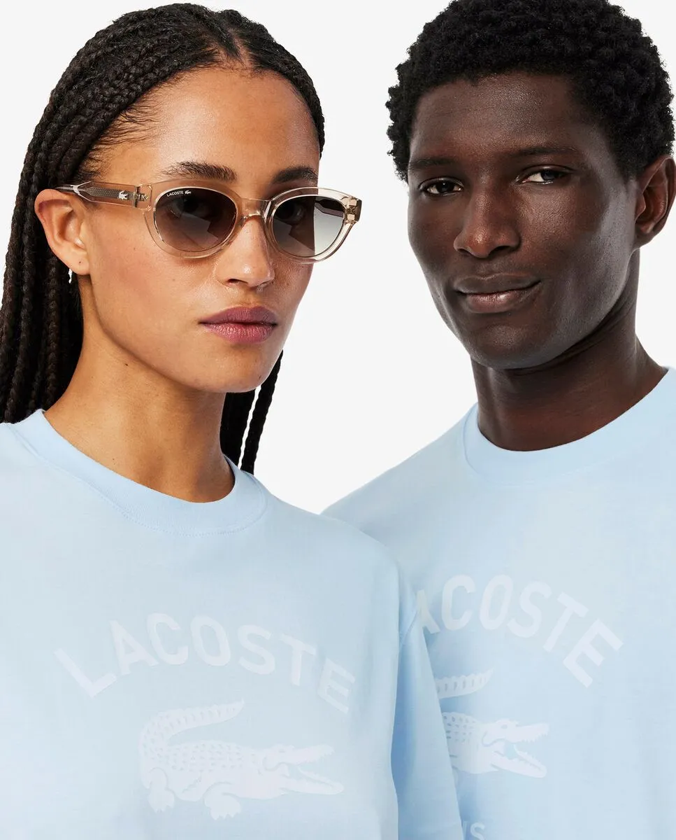 LACOSTE Signature Print Cotton T-shirt Blue LACOSTE Signature Print Cotton T-shirt Blue
