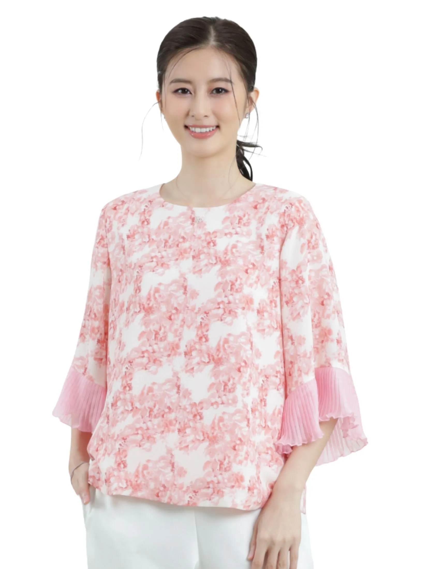 MIKIKO Women Blouse Chiffon Shirament  Pink MIKIKO Women Blouse Chiffon Shirament  Pink
