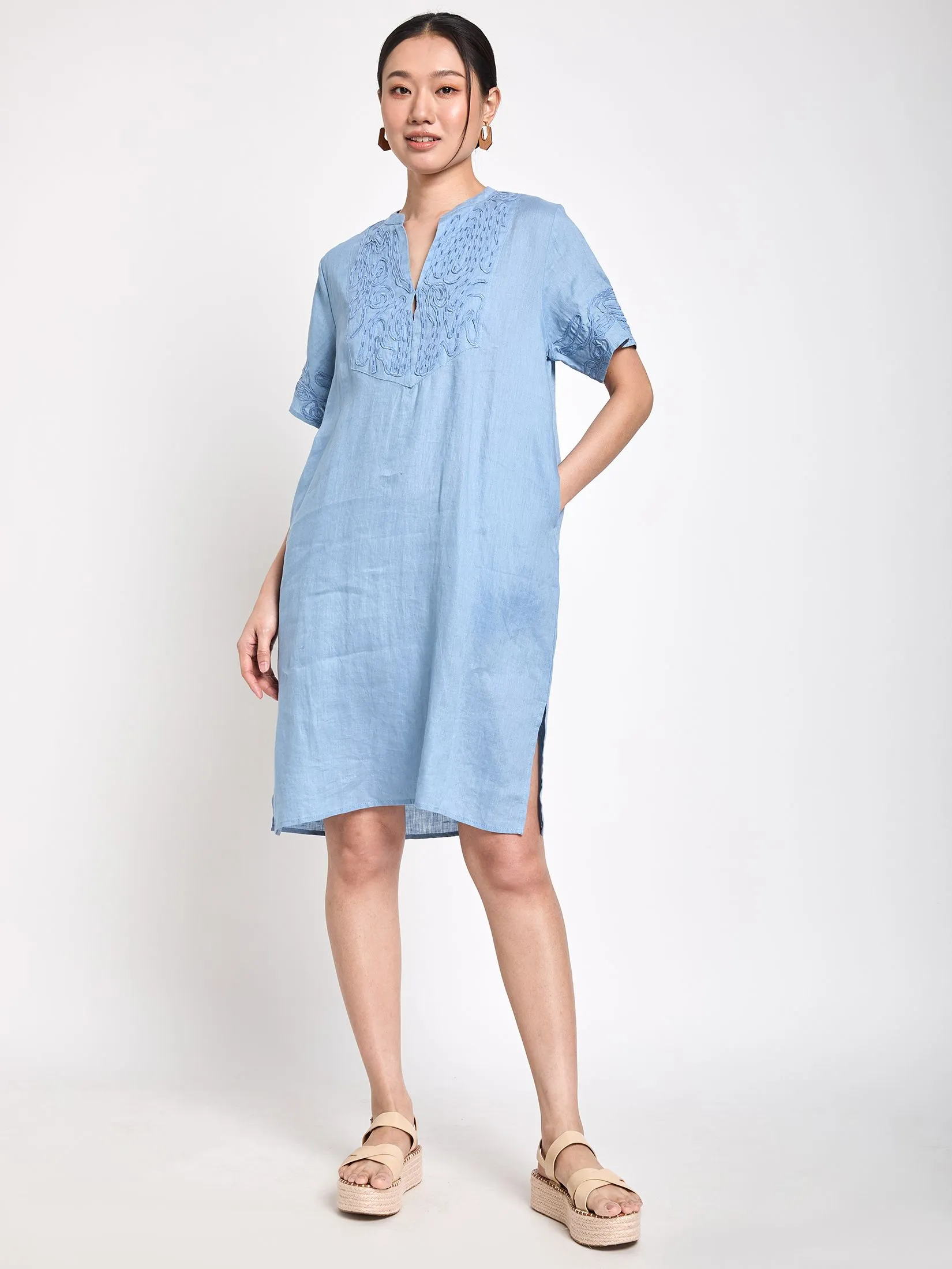 ESTIMATE Women Midi Dress Short Sleeves Embroidered ESTIMATE Women Midi Dress Short Sleeves Embroidered